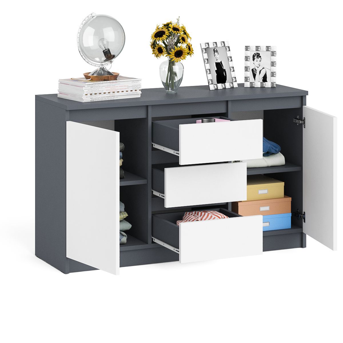 Изображение товара Комод СВК Мори мк1200.3 3 ящика 120x41x73 см белый грифит