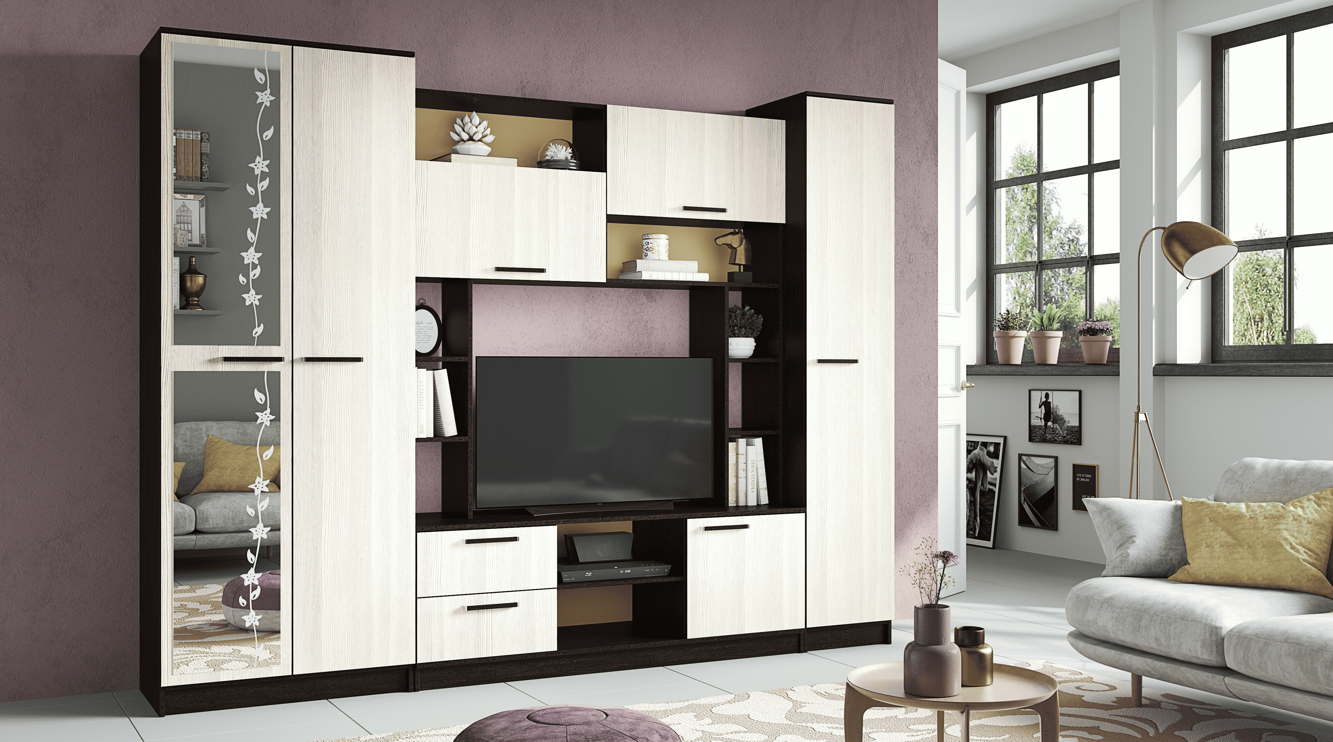 Изображение товара Модульная стенка BTS Флора 270x210x54.4 см ЛДСП цвет венге/лоредо