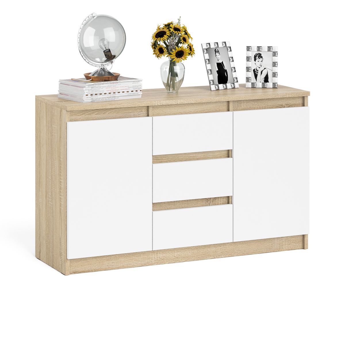 Изображение товара Комод СВК Мори МК1200.3 3 ящика, белый и дуб сонома, современный дизайн