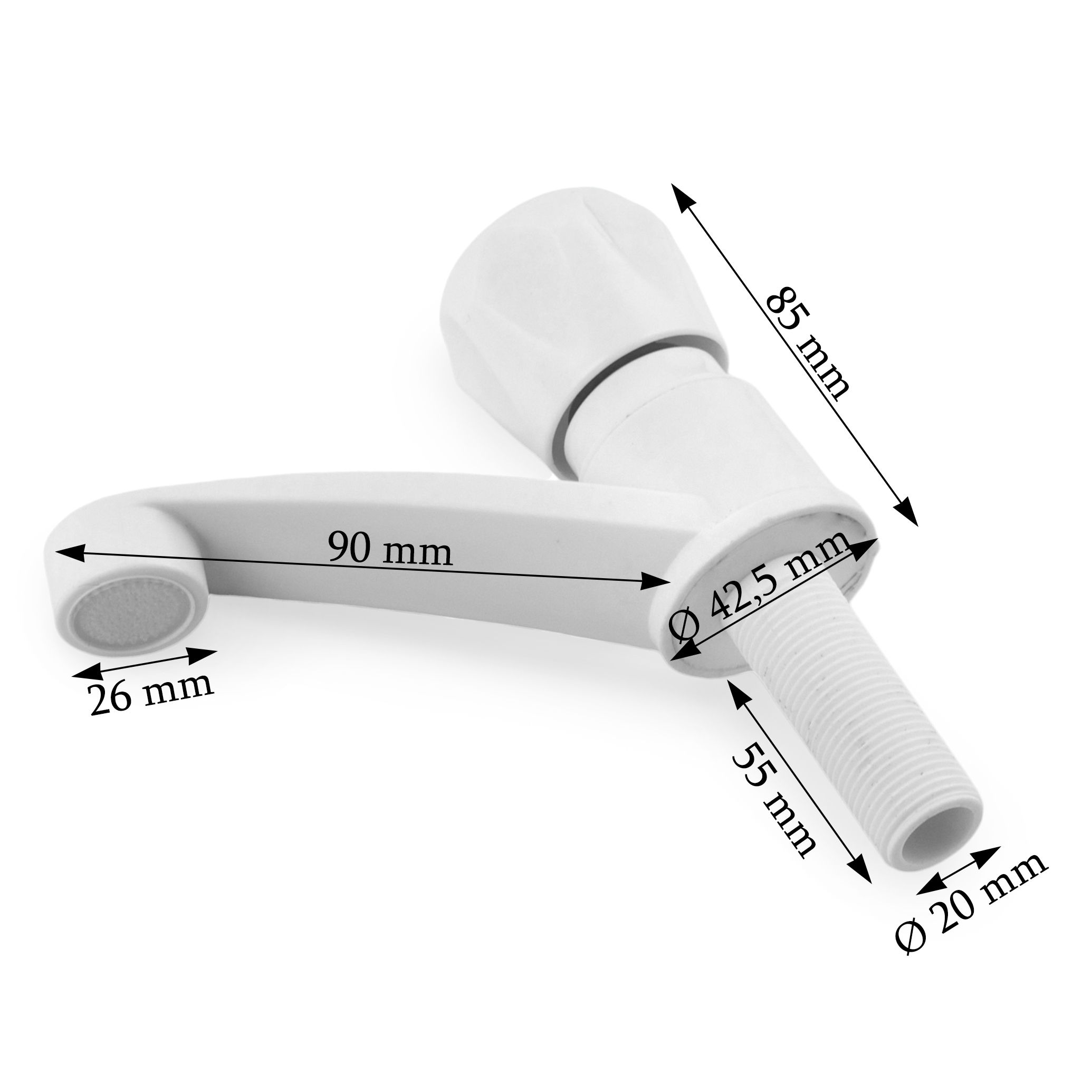 Изображение товара Кран водоразборный Эверест 1/2" ABS пластик белый для раковин и уличных установок