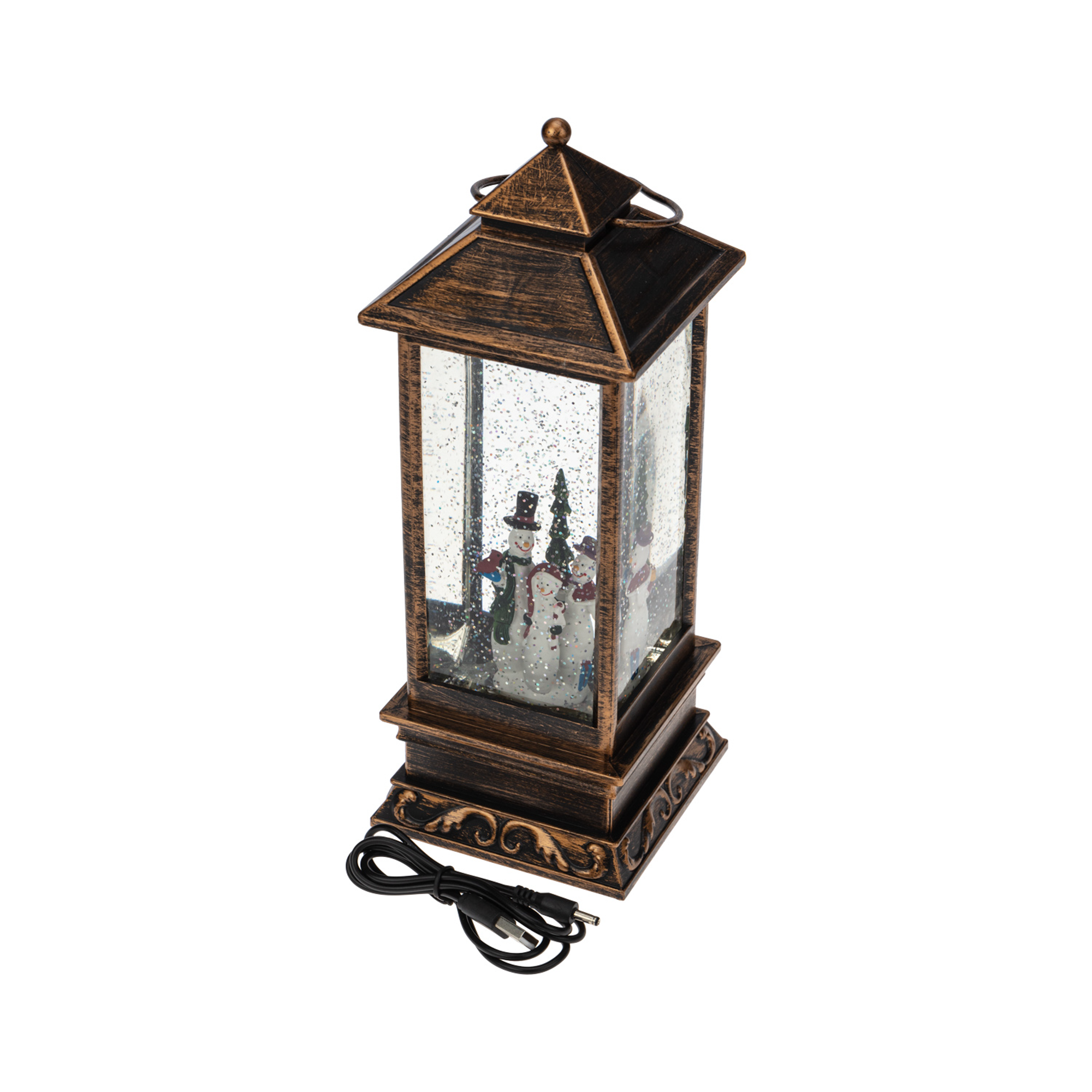 Изображение товара Светящаяся электрическая фигура Фонарь Снегопад для дома 2 светодиода 27 см коричневый