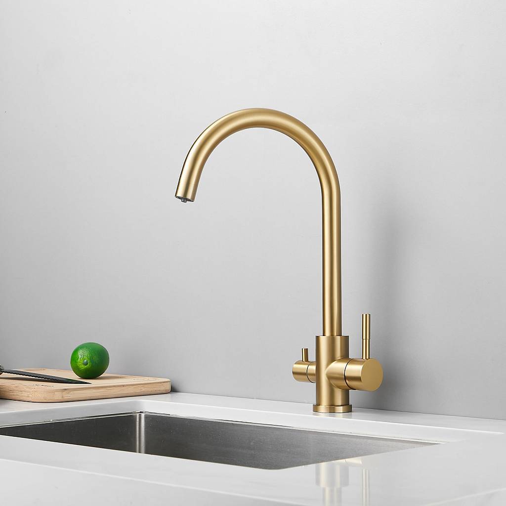 Изображение товара Смеситель для кухни Haiba HB43828-5-LM поворотный излив 24.9 см цвет матовое золото