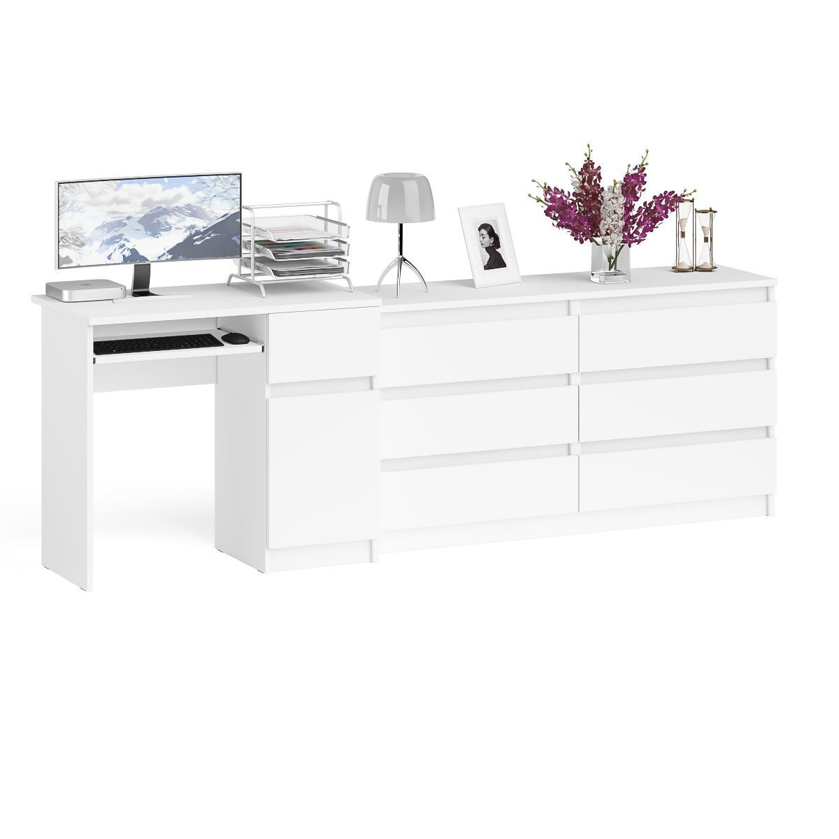 Изображение товара Офисный комплект Свк МС-1П+МК1380.6-БЛ с комодом и столом белый