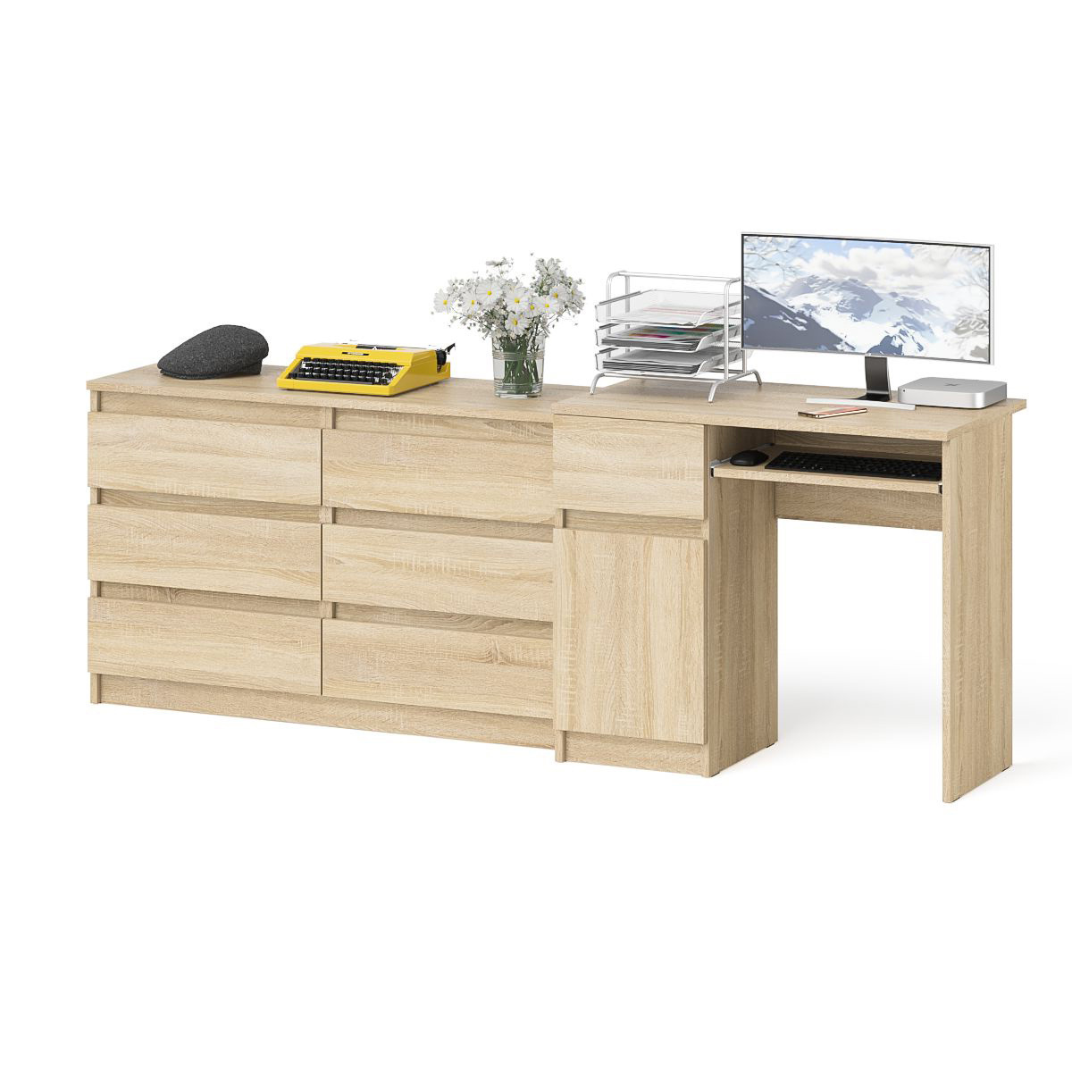 Изображение товара Офисный стол с полкой Свк МС-1Л+МК1200.6-ДС 210x77x50 см дуб сонома