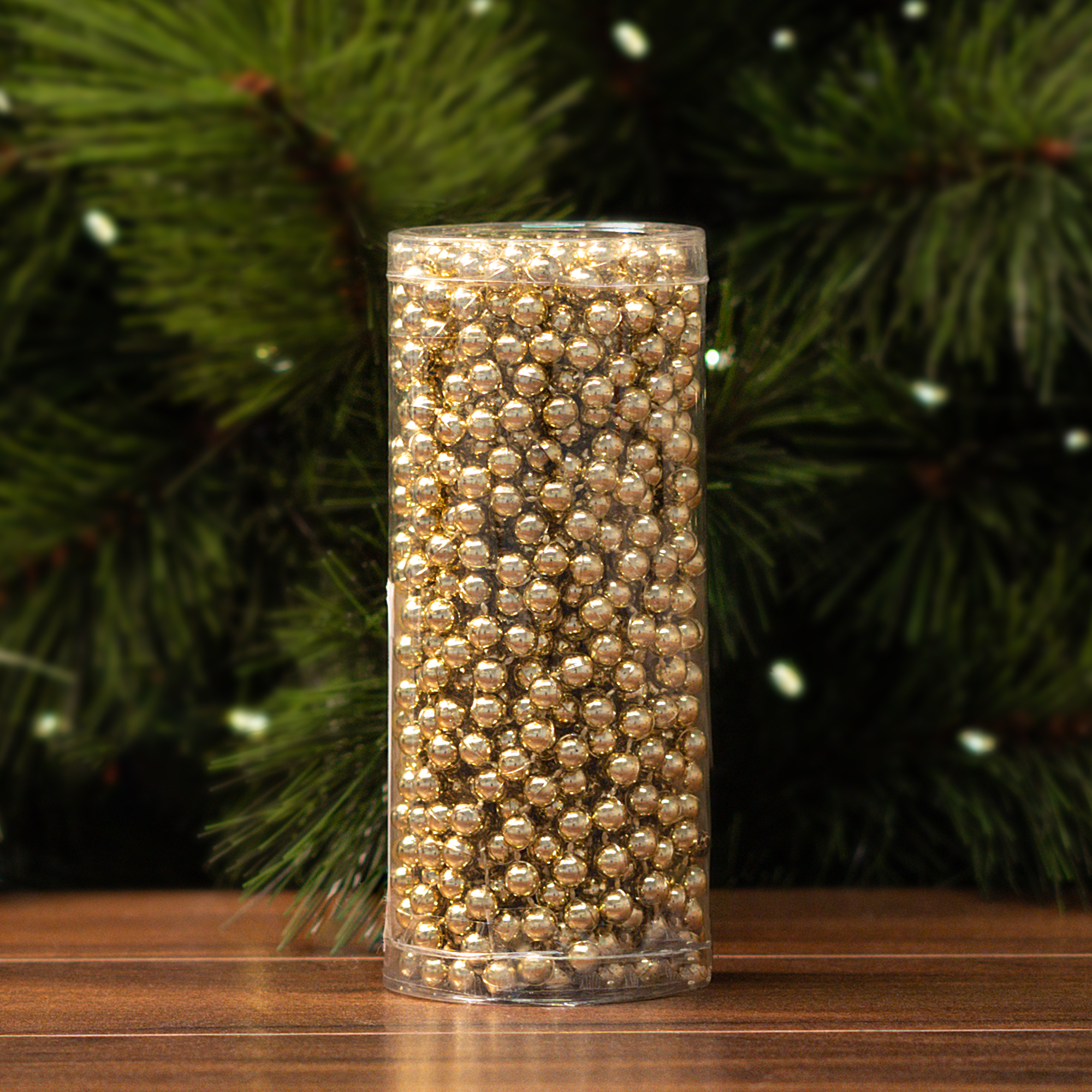 Изображение товара Новогодние пластиковые бусы 10м золотые для декора