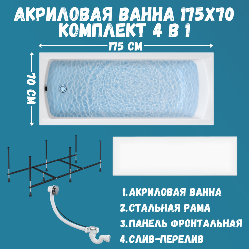 Прямоугольнаяванна1markaModern01мод17570кпакрил175x70см