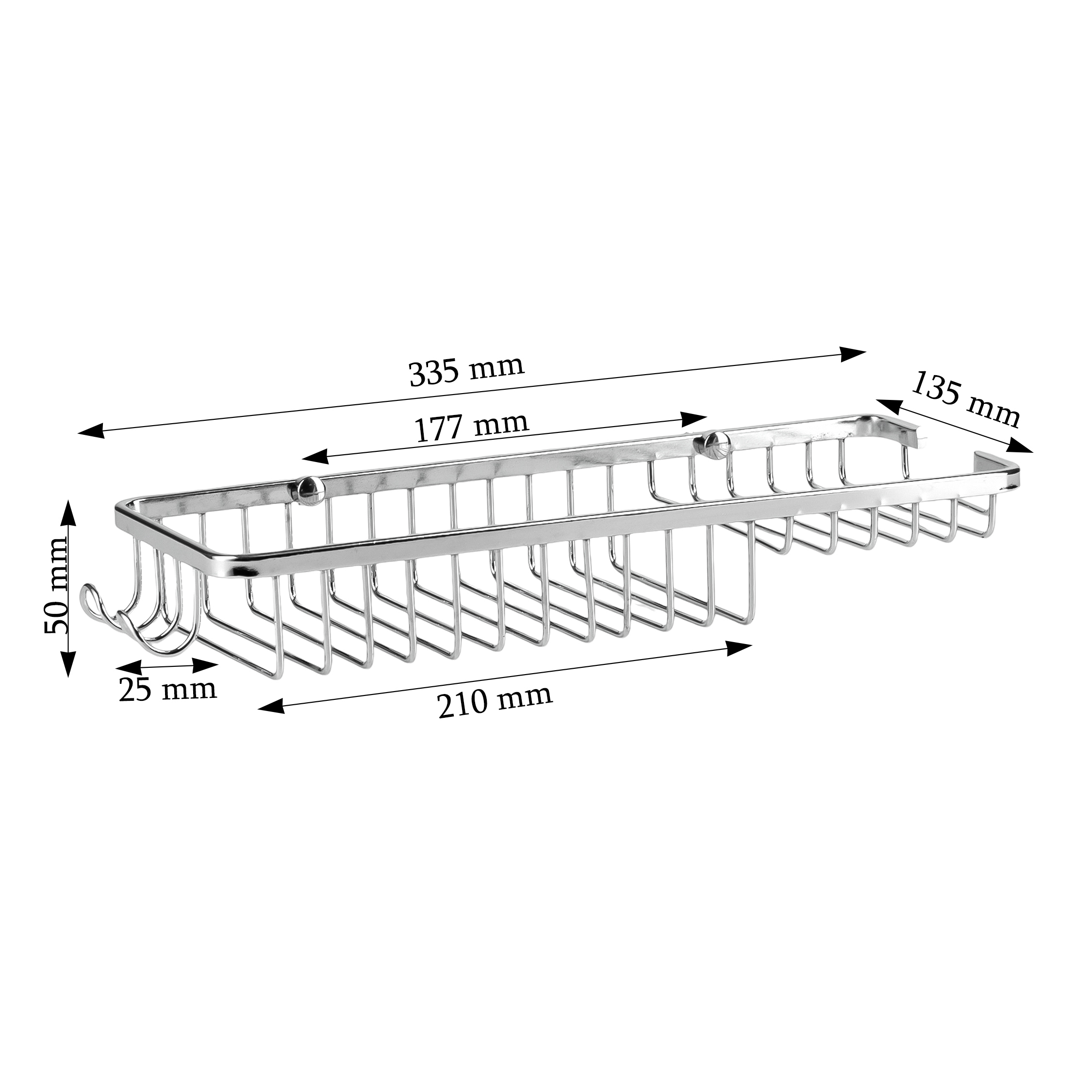 Изображение товара Полка настенная POTATO P216 двухуровневая с двумя боковыми крючками хромированная