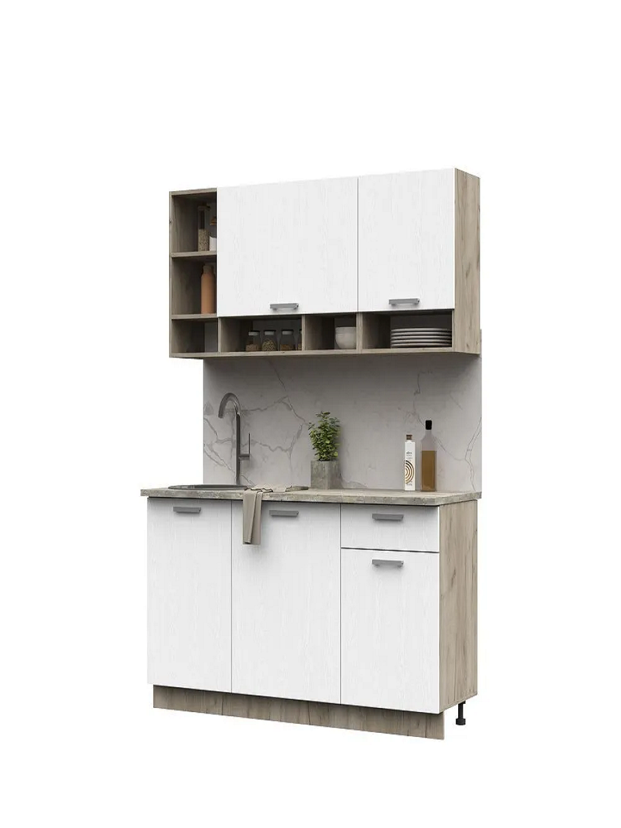 Изображение товара Кухонный гарнитур Рица 160x84.2x60 см ЛДСП серый / серебристый стильный и практичный