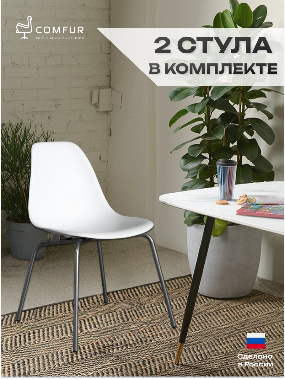 Изображение товара Комплект пластиковых кухонных стульев Comfur РС96-Белый-07_МШК 2 шт современные легкие и прочные