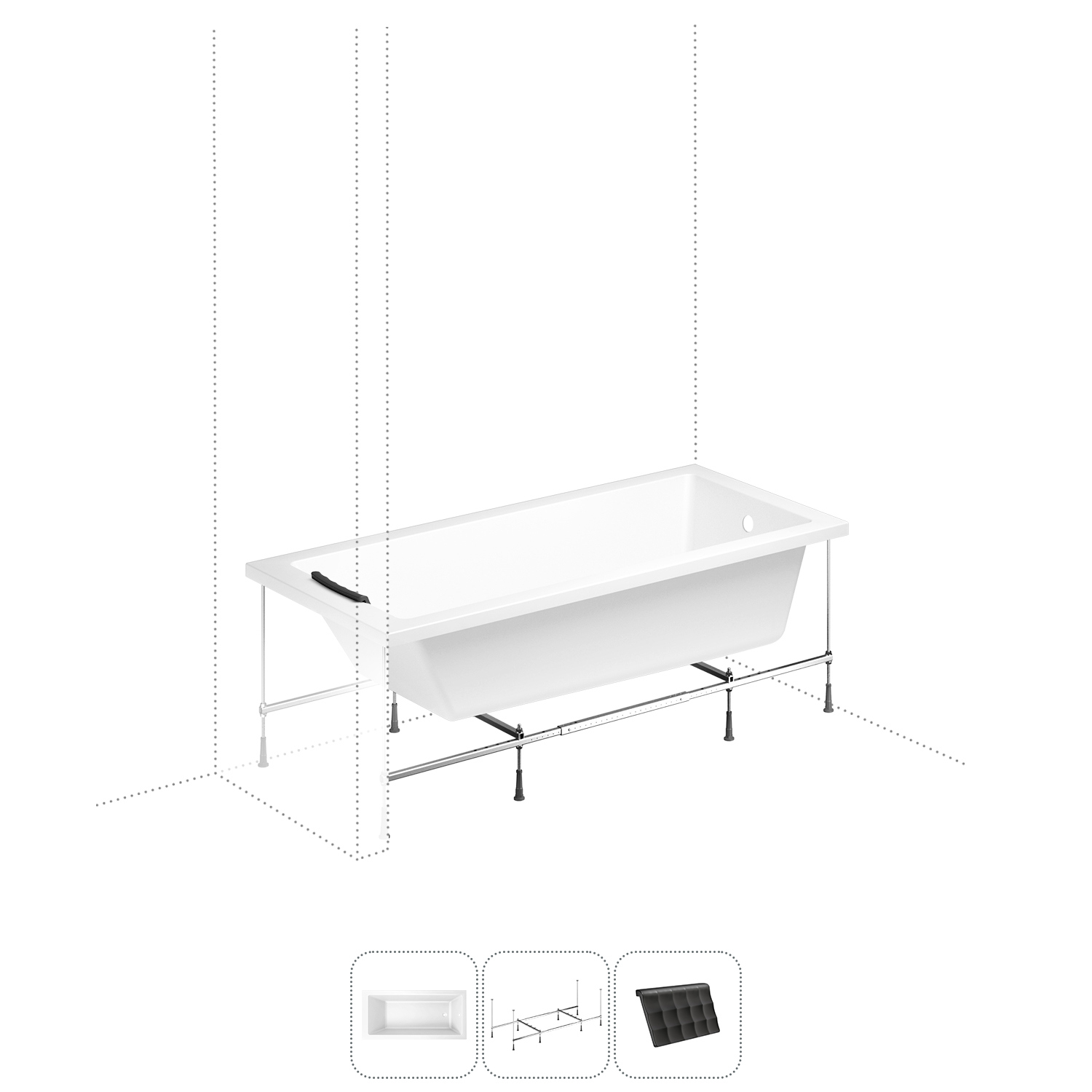 Изображение товара Ассиметричная ванна Lavinia Boho Catani S1-371217PR литьевой акрил 170x80 см правый разворот, с металлическими ножками и подголовником