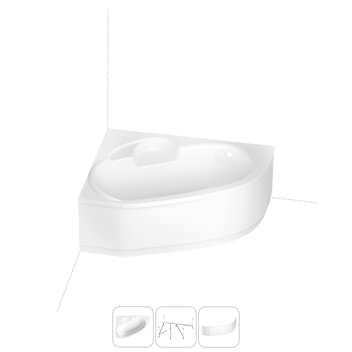 Изображение товара Угловая ванна Lavinia Boho Bell Pro S2-3702170L литьевой акрил 170x110 см левый разворот, с металлическим каркасом и лицевом экраном