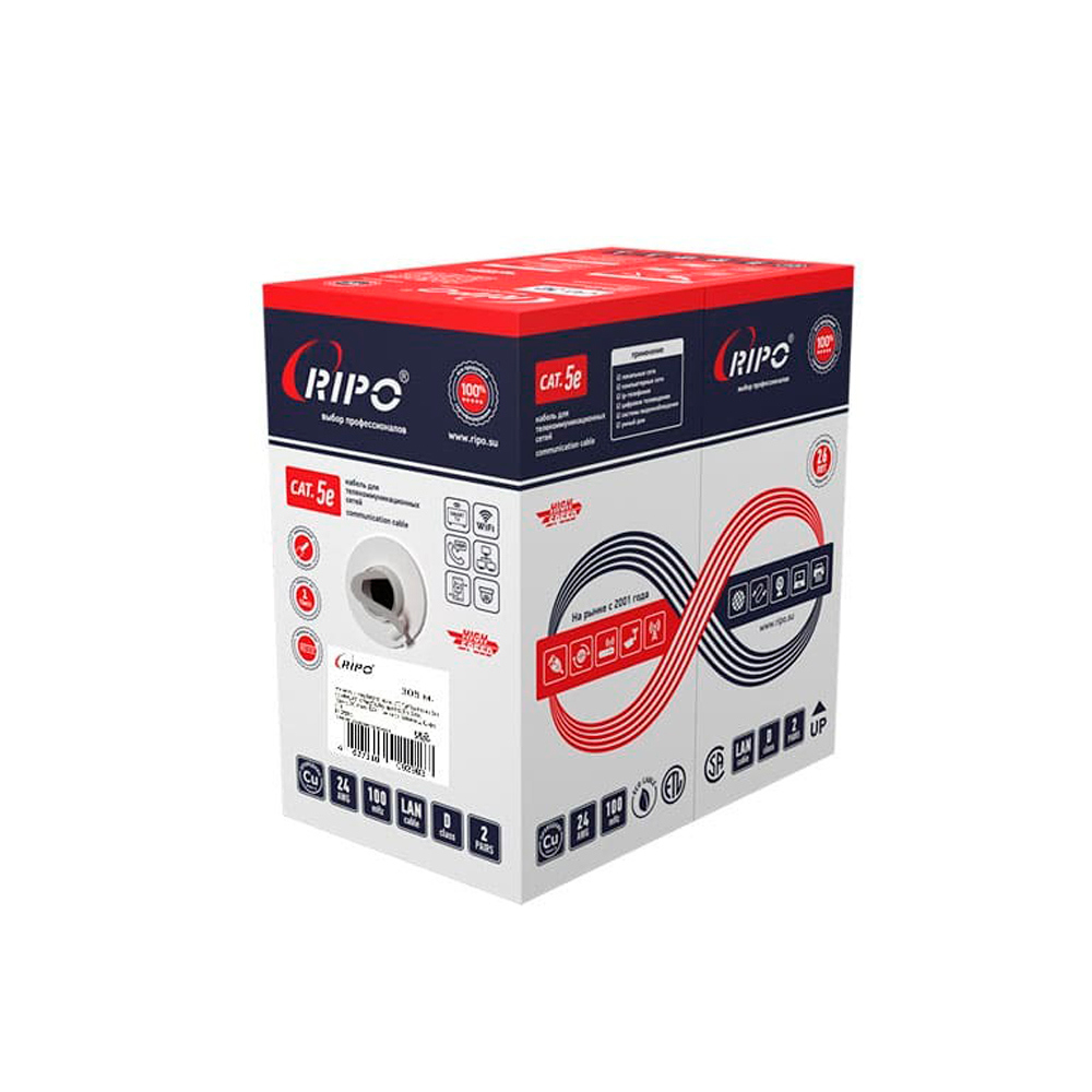 Изображение товара Витая пара Ripo UTP4CAT5E 24AWG Cu Ripo (outdoor) с одножильным тросом цвет черный 305 м