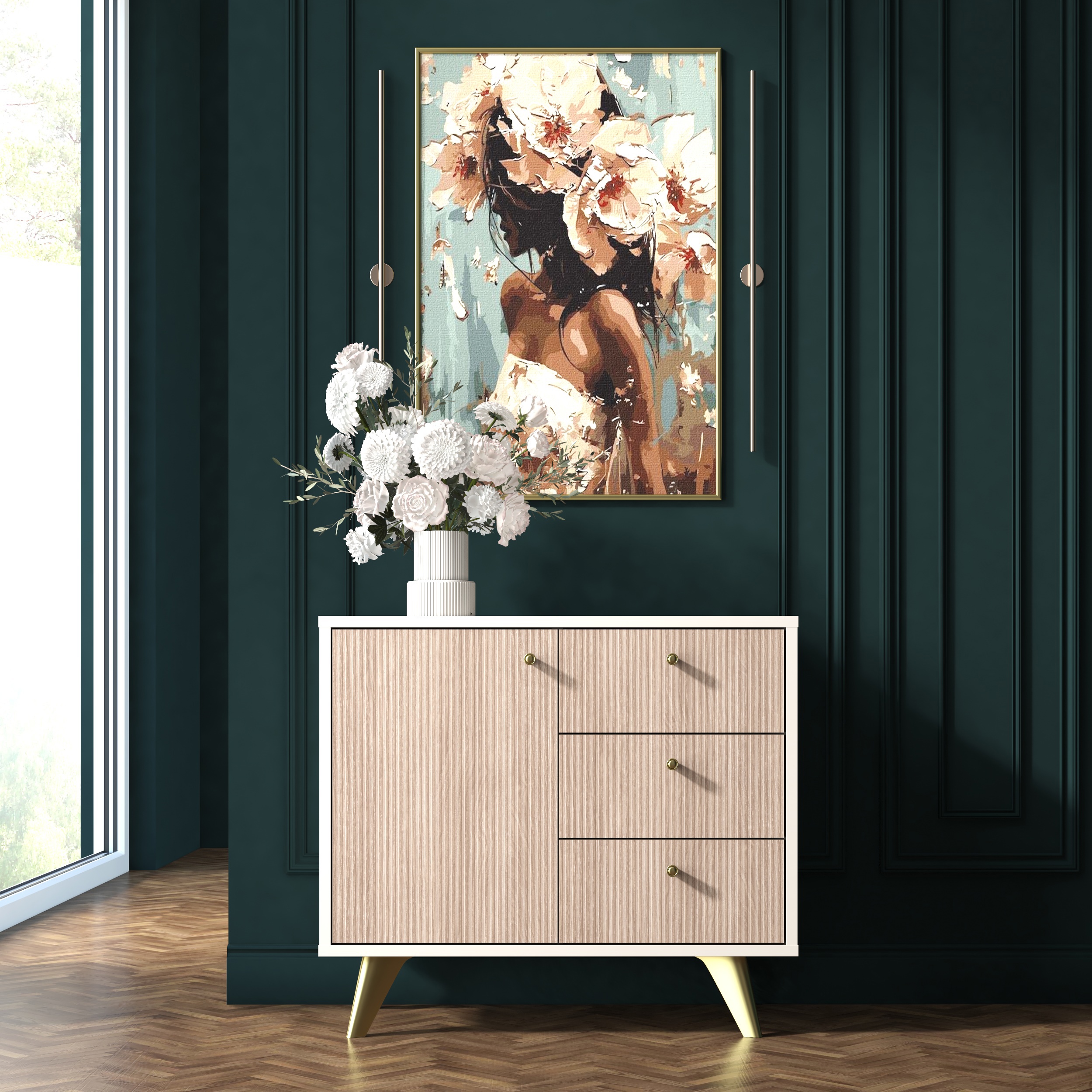 Изображение товара Комод Мк стиль Км-002 3 ящика 68x40x60 см ЛДСП цвет кашемир/кадена вуд