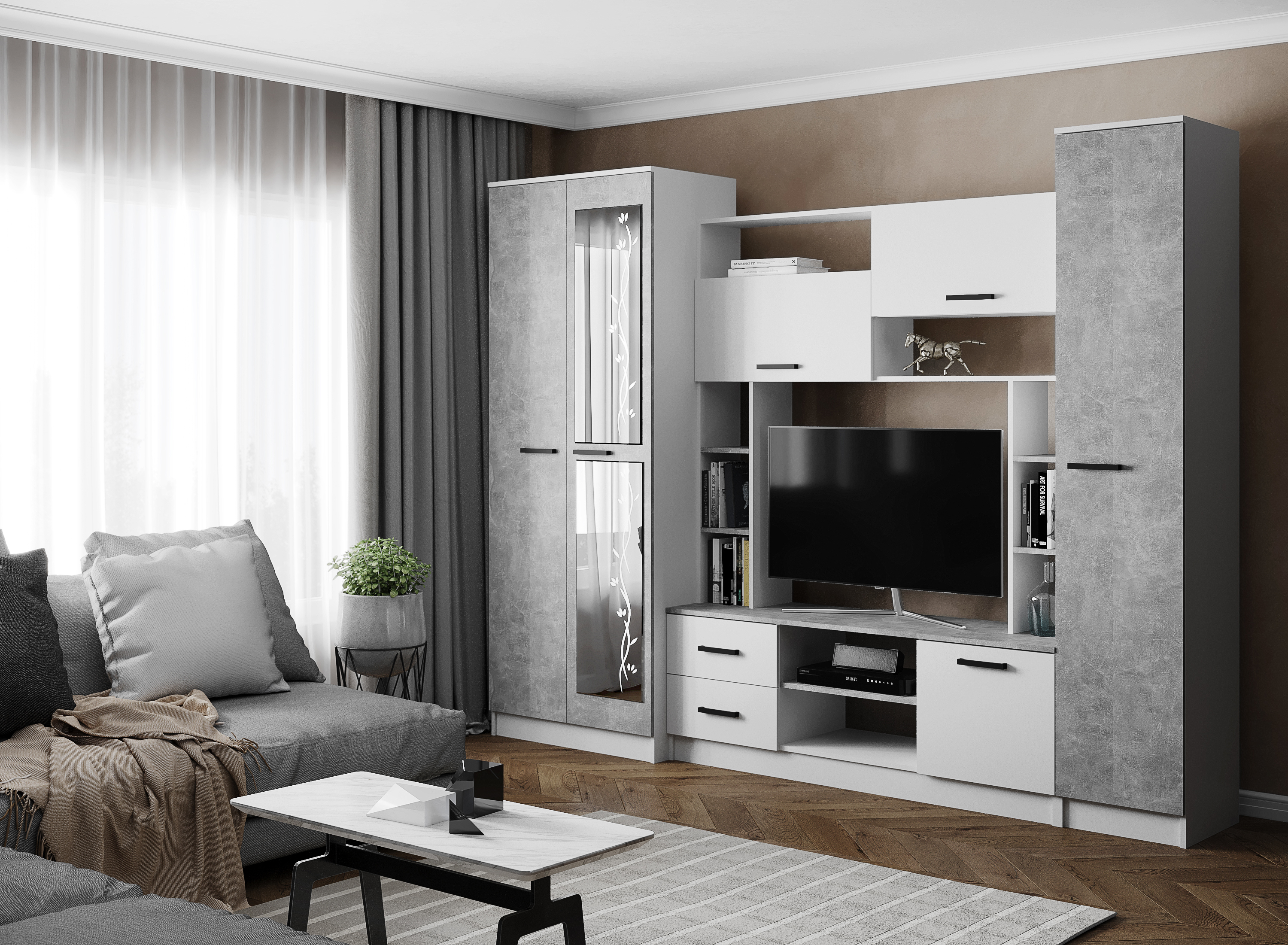 Изображение товара Модульная стенка Микон Соло-АС 270x210x50 см ЛДСП белый/графит