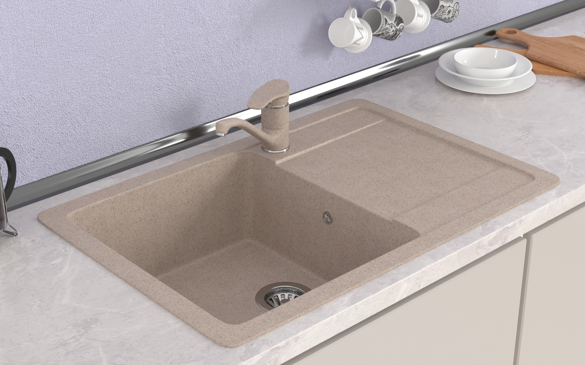 Изображение товара Накладная мойка Gamma stone GS-15 302 50.5x64x18.5 см искусственный камень цвет песочный