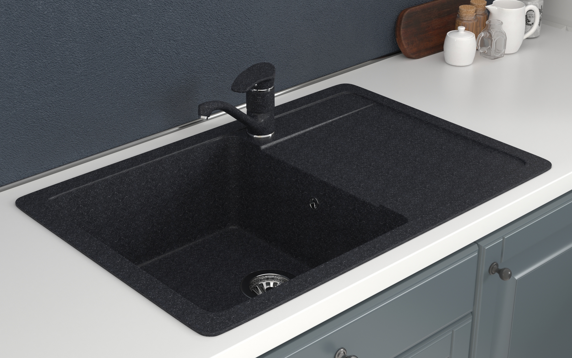 Изображение товара Накладная мойка Gamma stone GS-15 308 50.5x64x18.5 см искусственный камень цвет черный