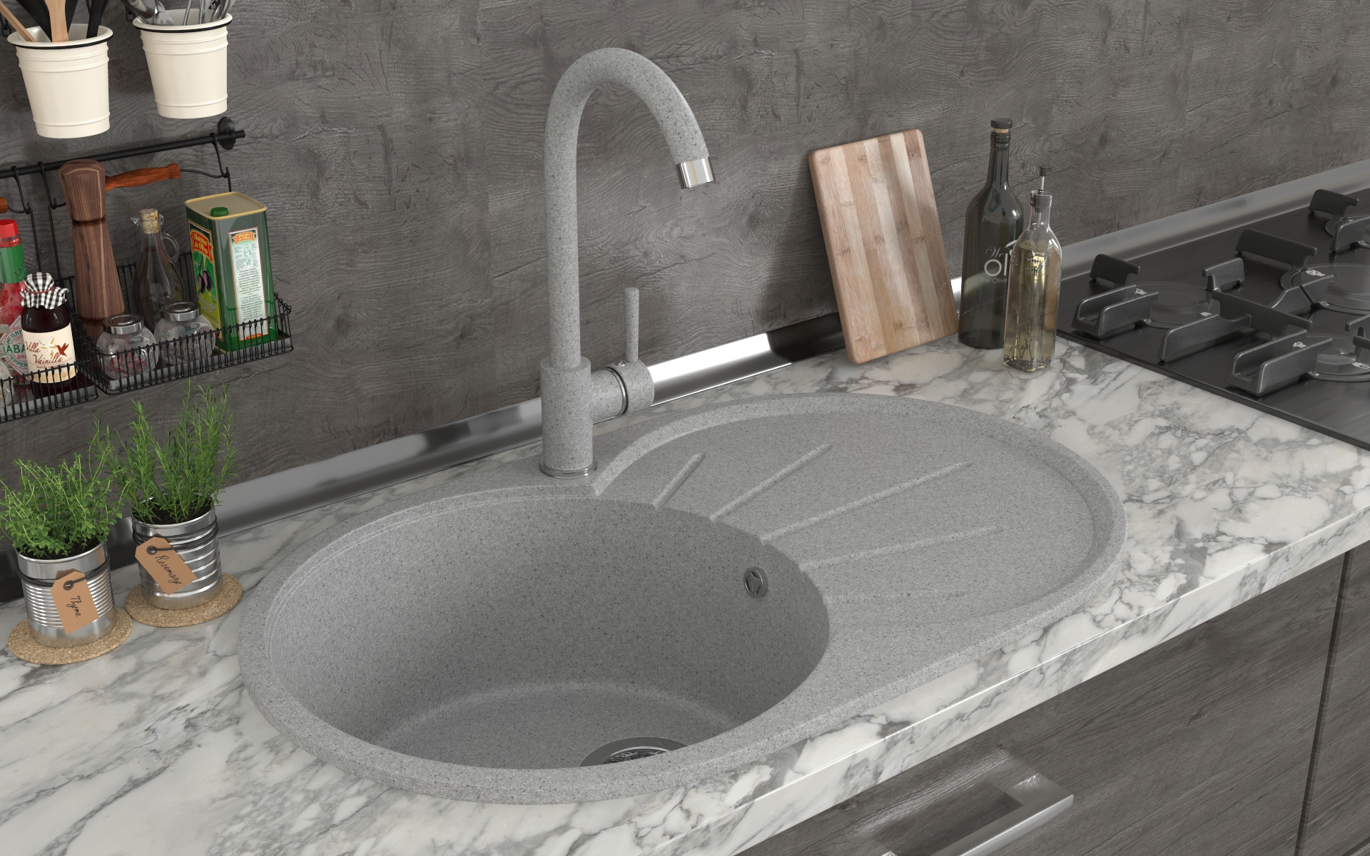 Изображение товара Накладная мойка Gamma stone GS-23 310 51x75x20 см искусственный камень цвет светло-серый
