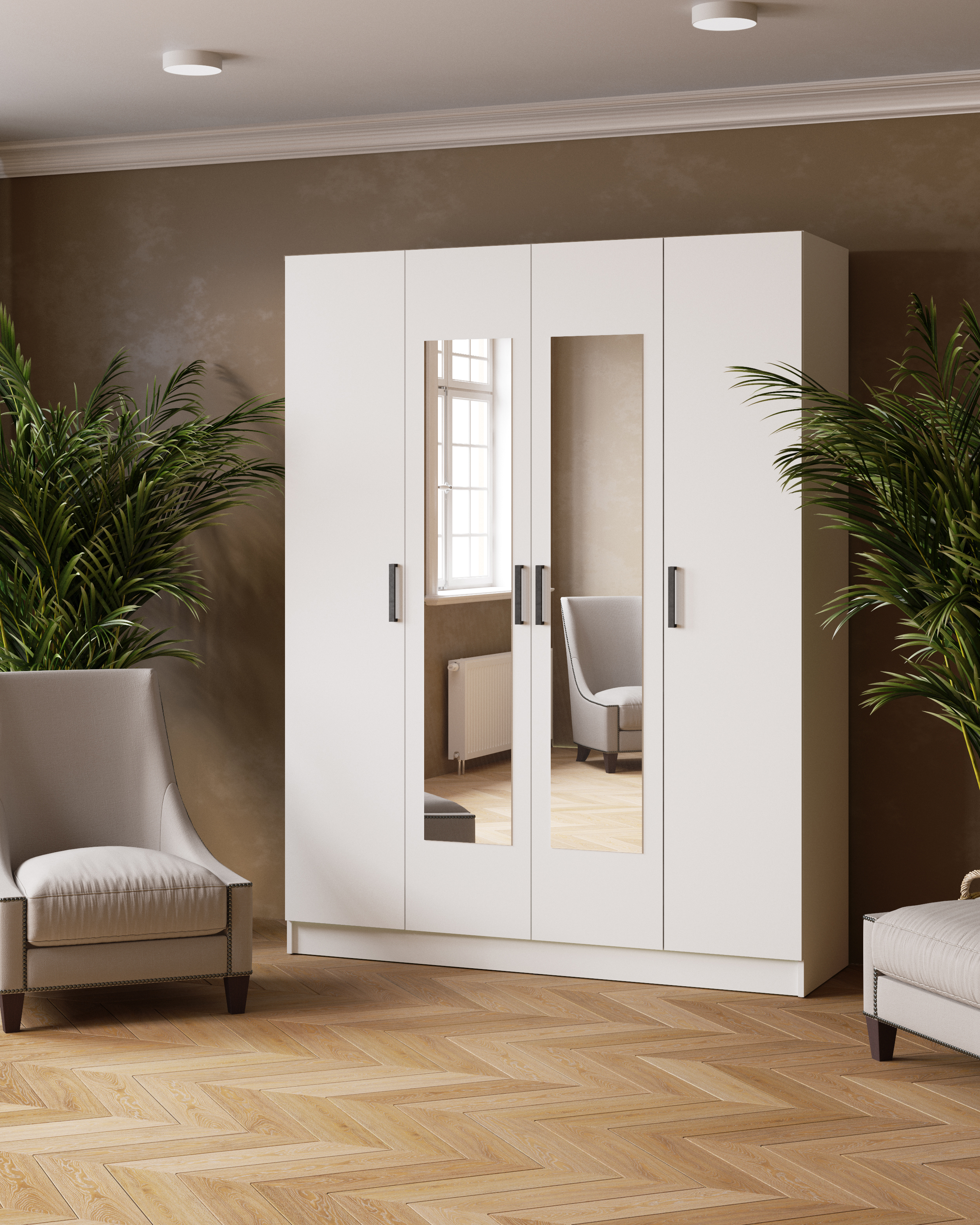 Изображение товара Шкаф распашной Микон Ларс 160x210x51 см с зеркалом белый современный стиль