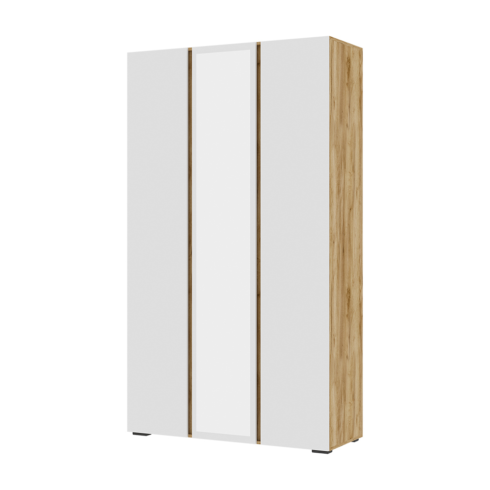 Изображение товара Шкаф распашной с зеркалом Хелен 02 120x210 см дуб крафт золото/белый мебель для спальни