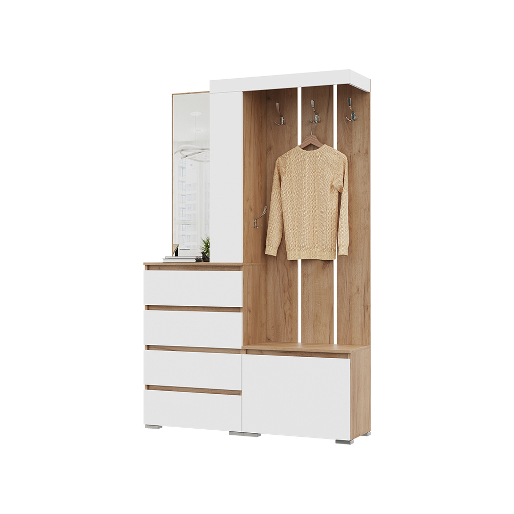 Изображение товара Напольная вешалка Стендмебель Хелен 126x198x35.5 см ЛДСП цвет белый, дуб крафт золотой