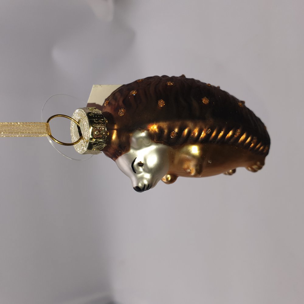 Изображение товара Елочная стеклянная игрушка Ежик коричневый 8.5 см x 5 см - новогодний декор