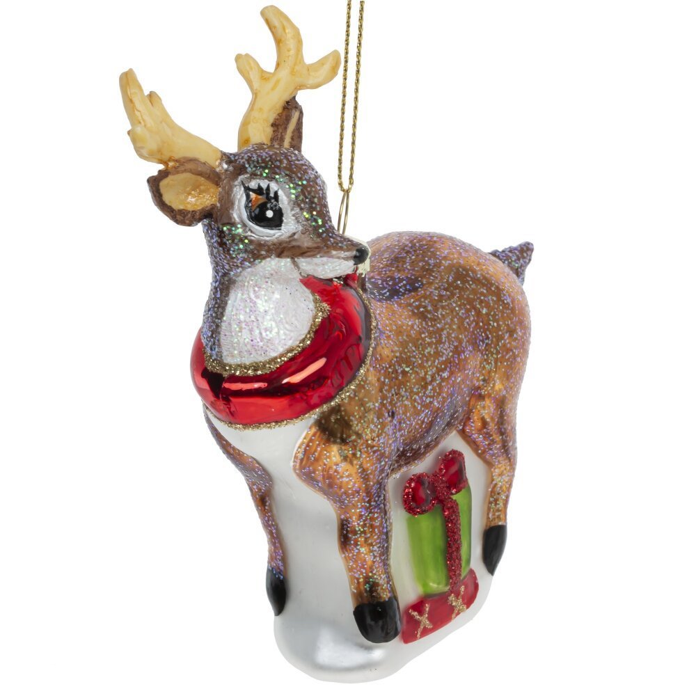 Изображение товара Елочная игрушка олененок жёлтый золотой стекло 13 см