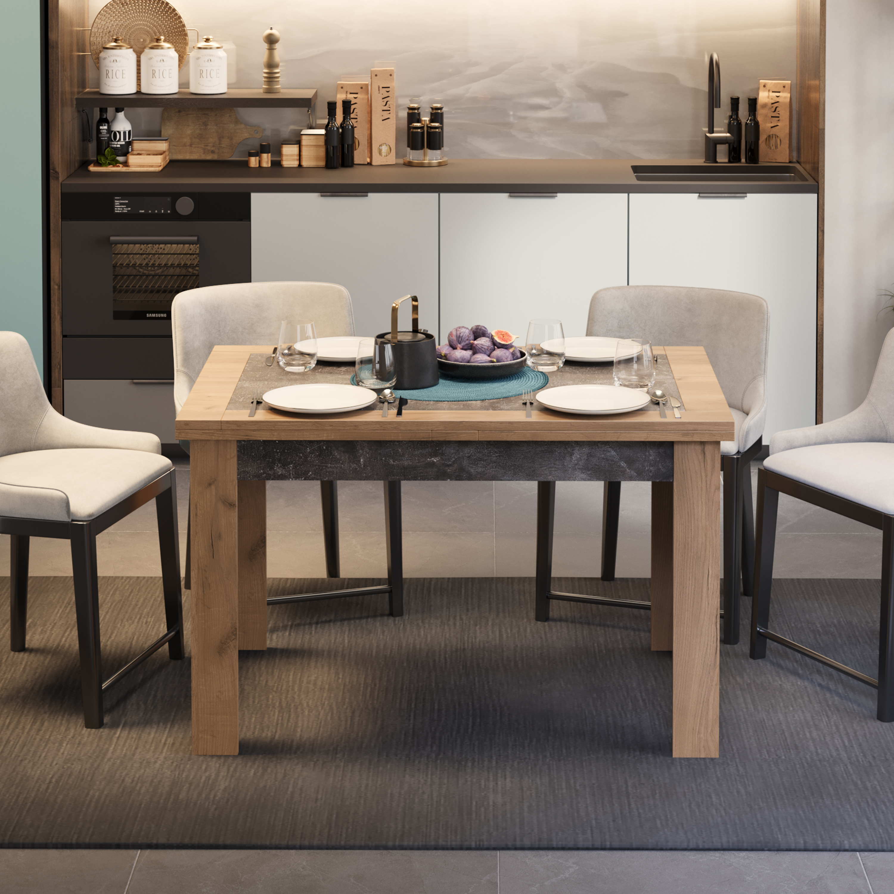 Изображение товара Кухонный стол Трия Хьюстон 120-230x75x80 см ЛДСП цвет дуб вотан/серый