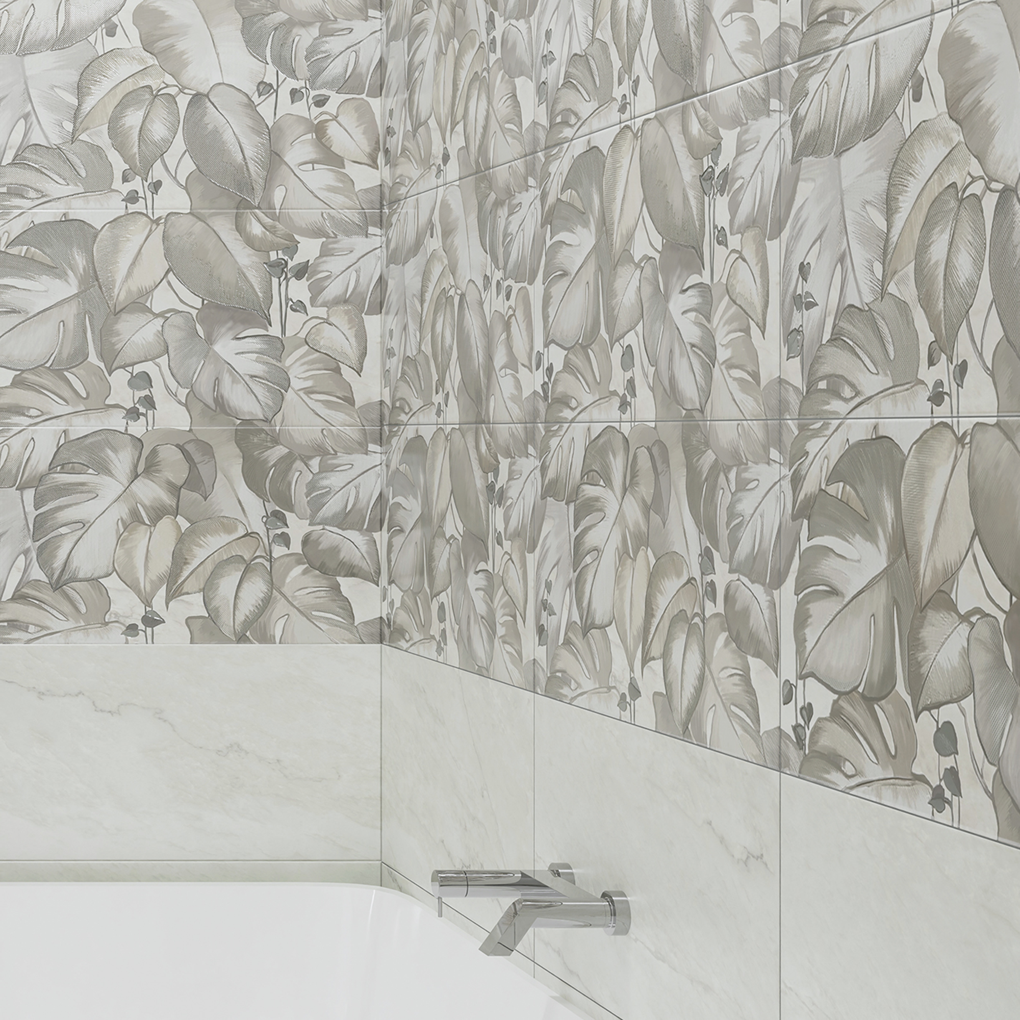 Изображение товара Плитка настенная Azori Carlina Monstera 31.5x63 см матовая серый для ванной