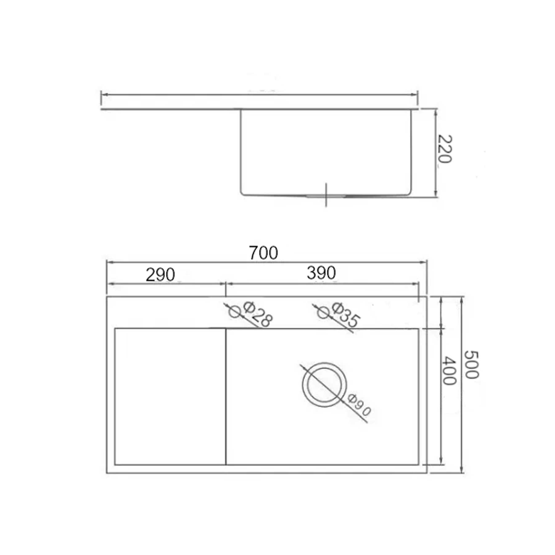 Изображение товара Мойка кухонная врезная Diadonna 70x50 см из нержавеющей стали глубина 20 см