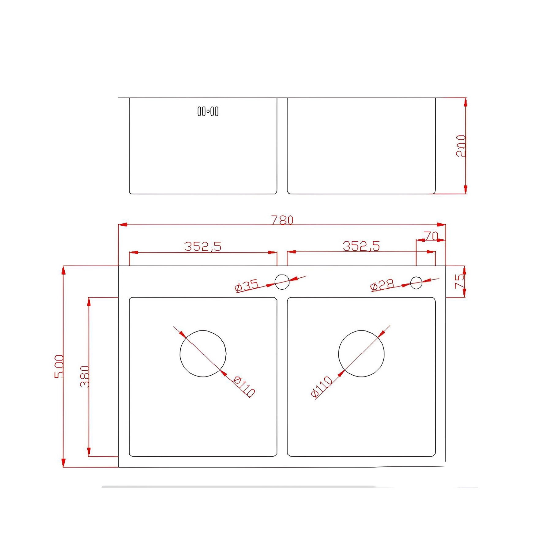 Изображение товара Мойка Diadonna 78x50 см из нержавеющей стали с шумоизоляцией