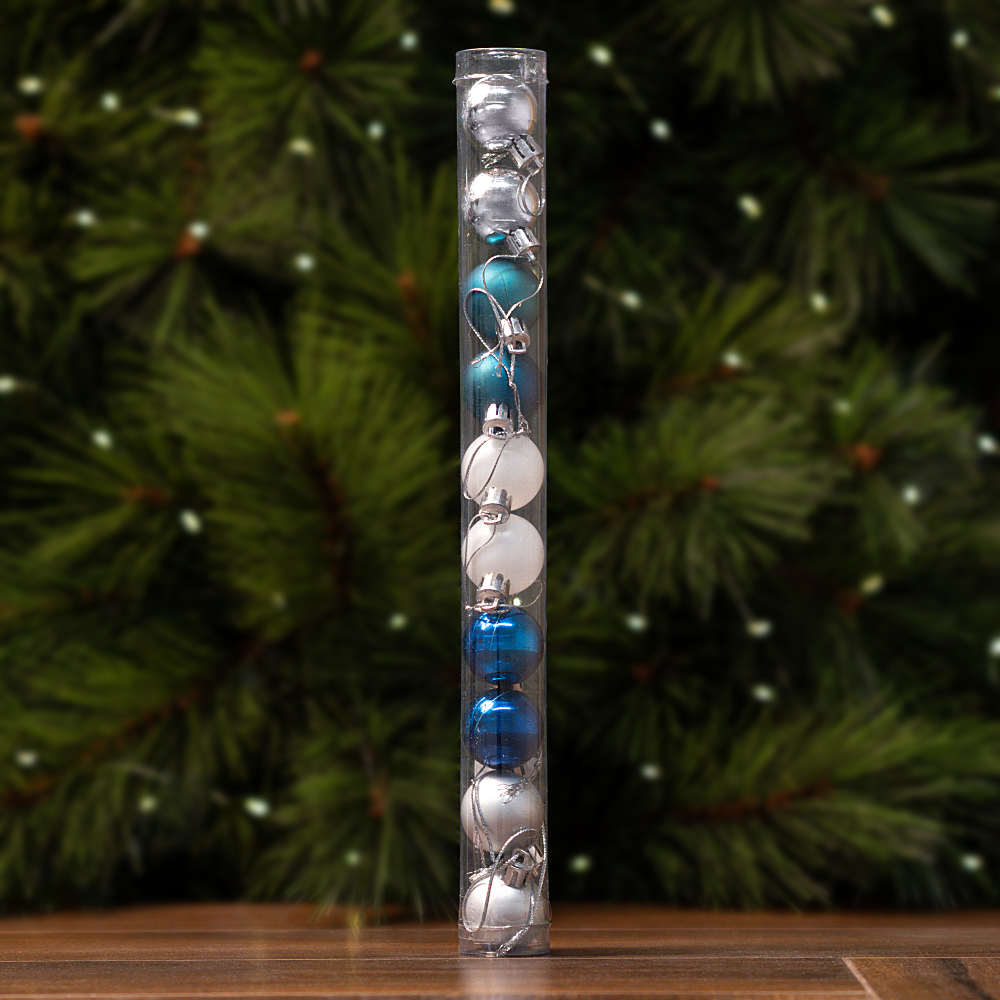 Изображение товара Набор ёлочных шаров 3 см синий/серебристый 10 шт.