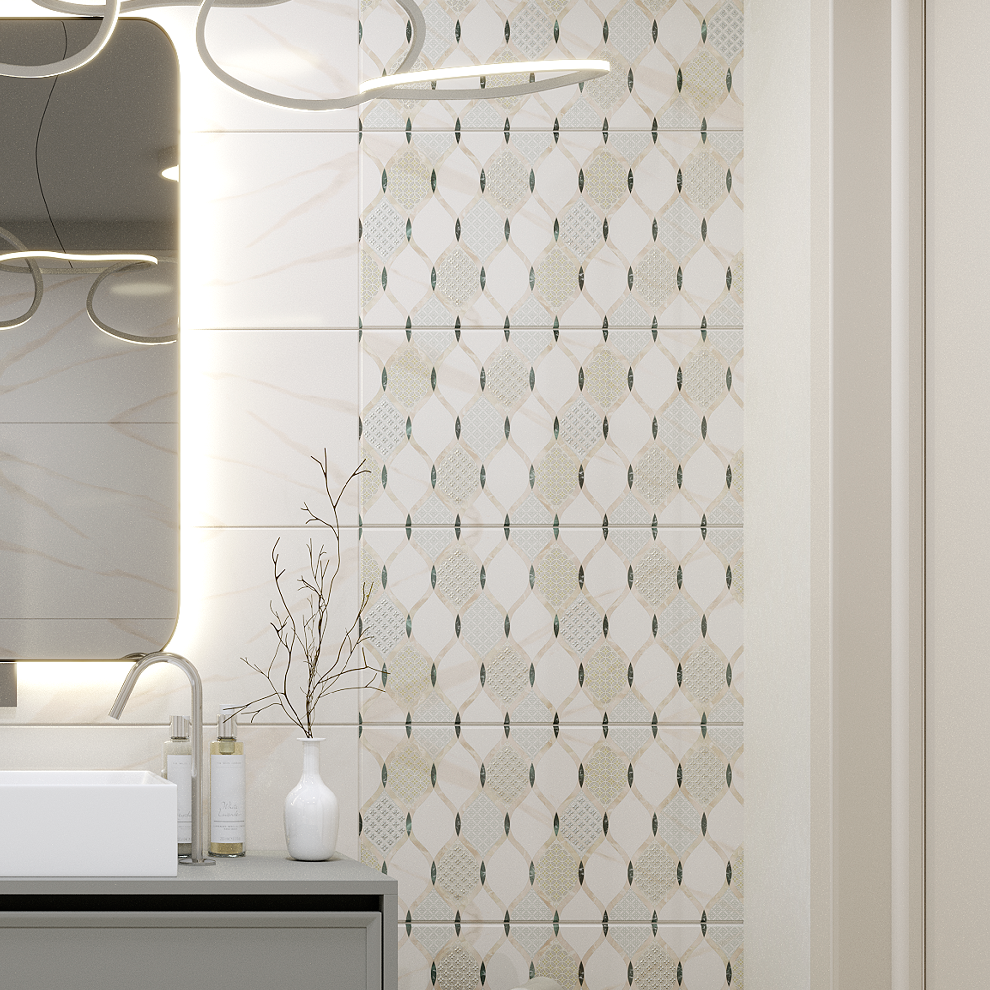 Изображение товара Плитка настенная Azori Astra Arabesco 31.5x63 см матовая бежевая для ванной