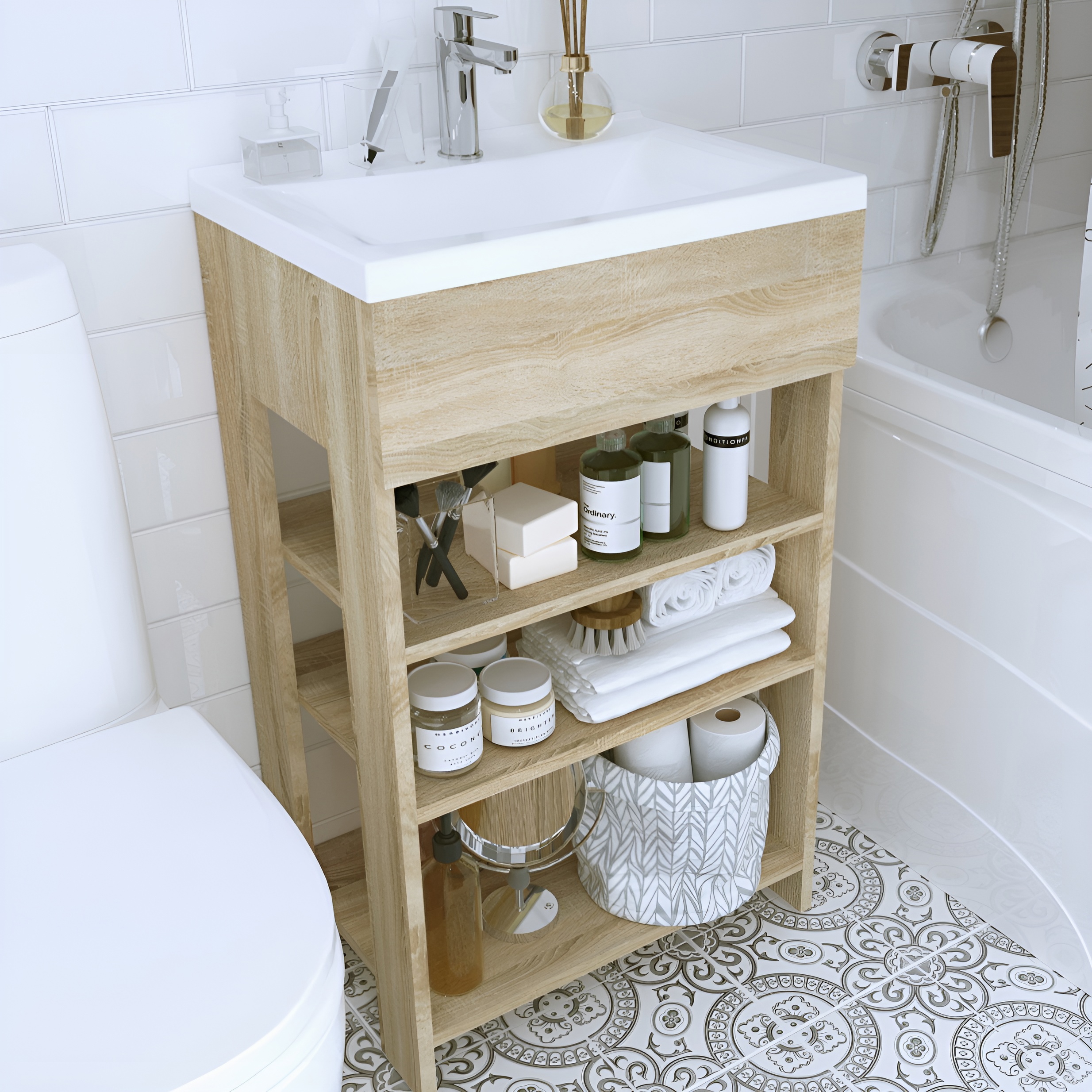 Изображение товара Тумба под раковину 50 см с раковиной из полимерной керамики Россия