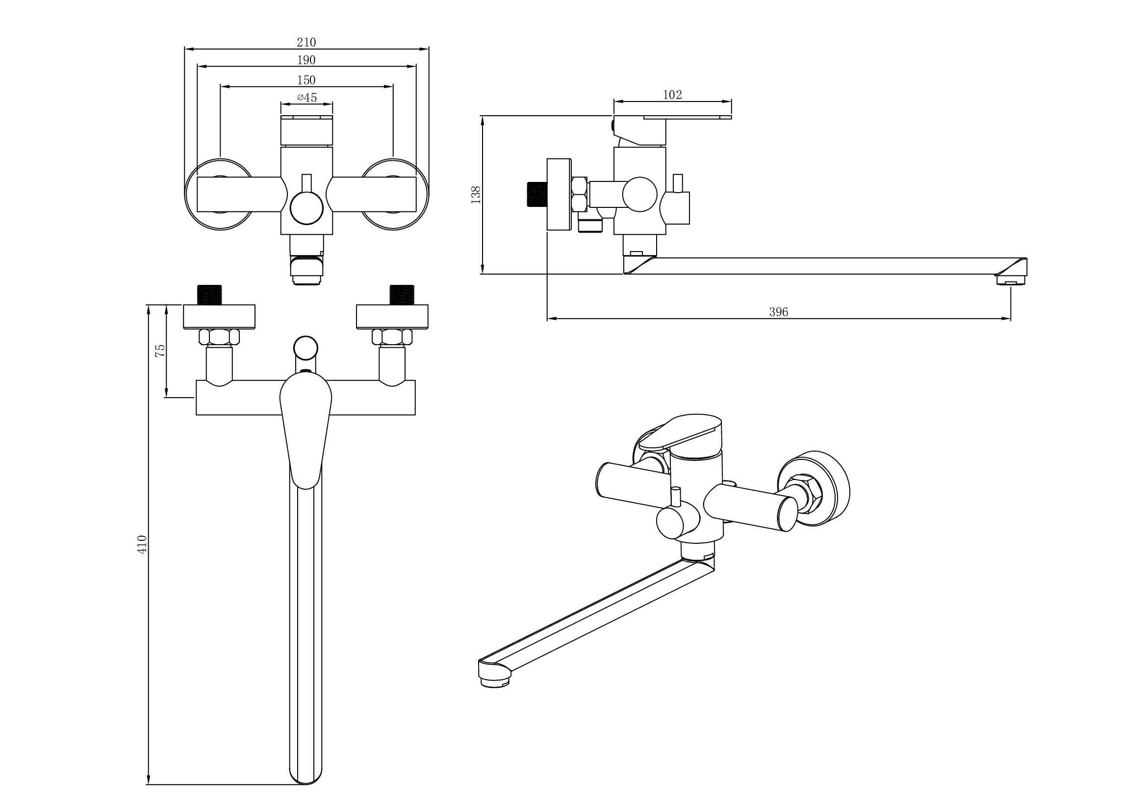 Изображение товара Смеситель для ванны Olisan ST1201-ST1221 с душевой лейкой, хром