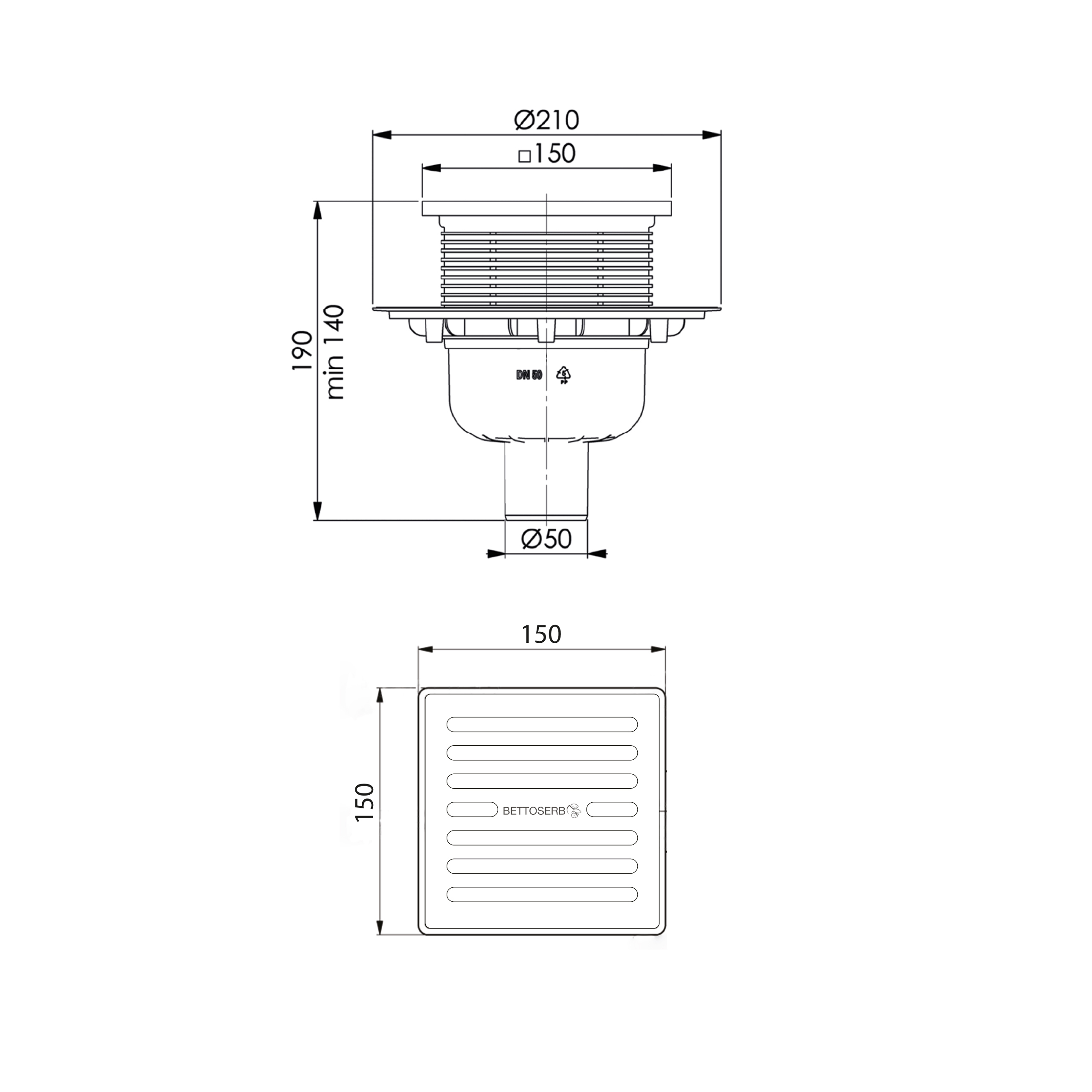 Изображение товара Трап для душа Bettoserb 14702510 комбинированный затвор 15x15 см abs-пластик