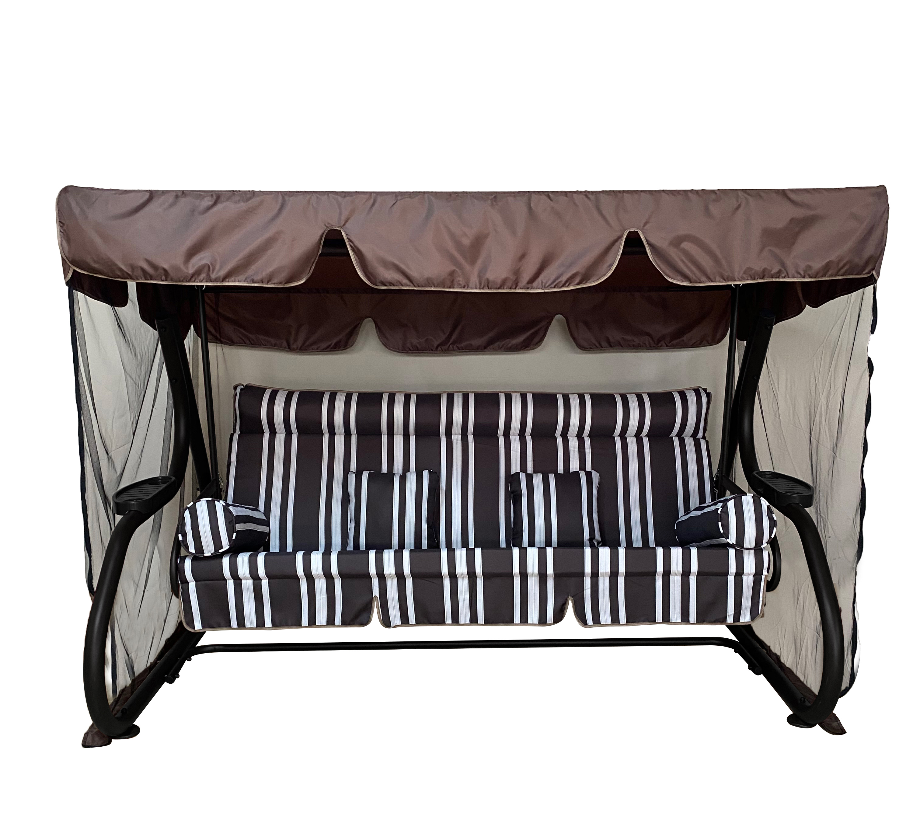 Изображение товара Качели садовые Greengard Виктория 3-х местные до 400 кг водоотталкивающий тент коричневые