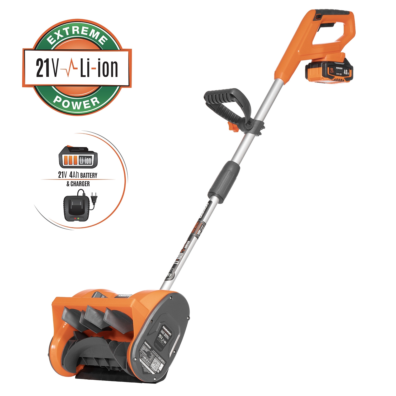 Изображение товара Аккумуляторный снегоуборщик Daewoo DAST 3221Li SET, 30 см, 21 В, легкий и мощный