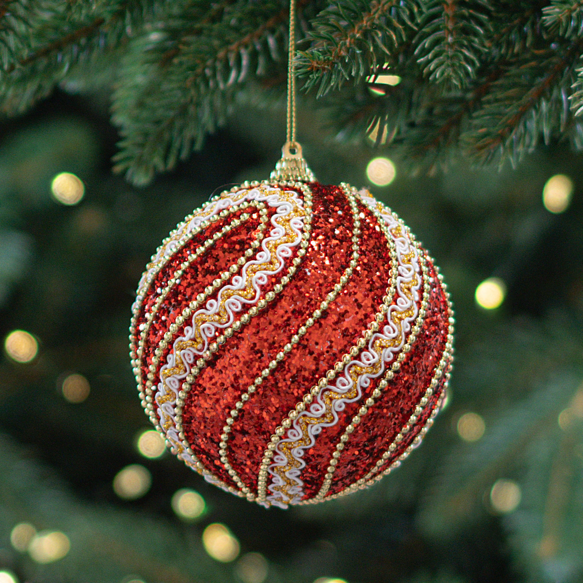 Изображение товара Шар елочный Узоры ø10 см пластик золотистый