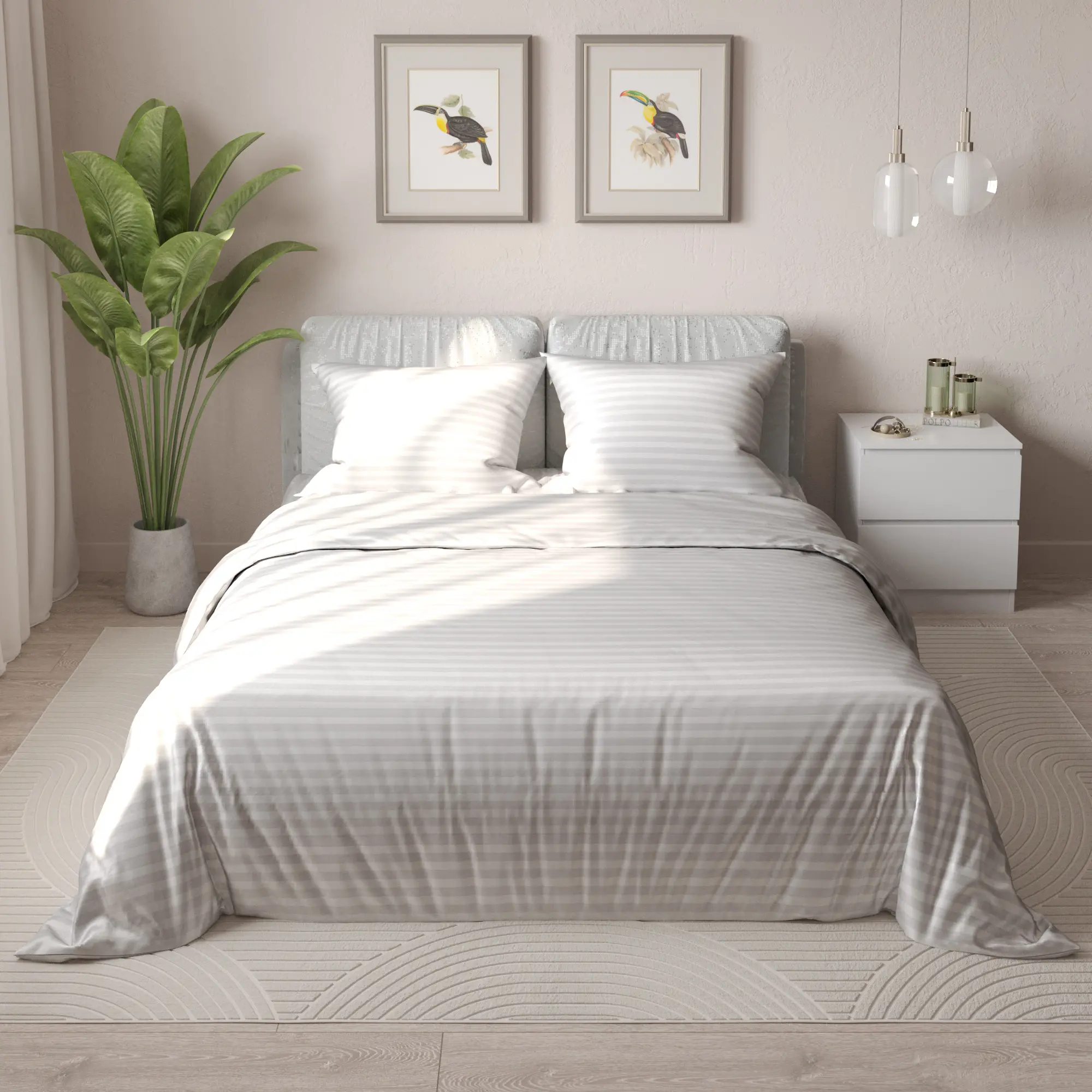 Комплект постельного белья Capresa евро страйп полис белый