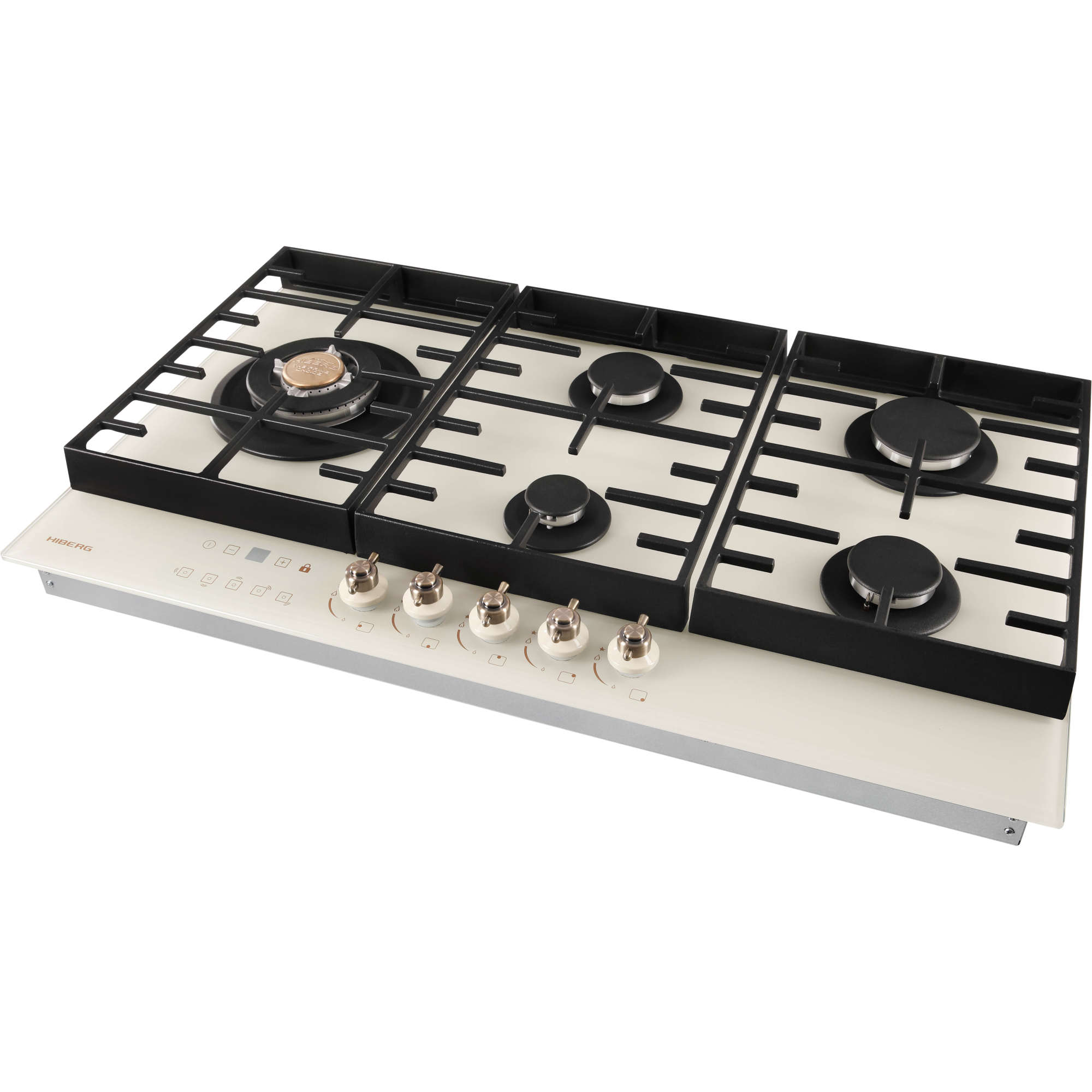 Изображение товара Газовая варочная панель Hiberg VM 9155 Y 87.4 см 5 конфорок бежевый ретро стиль