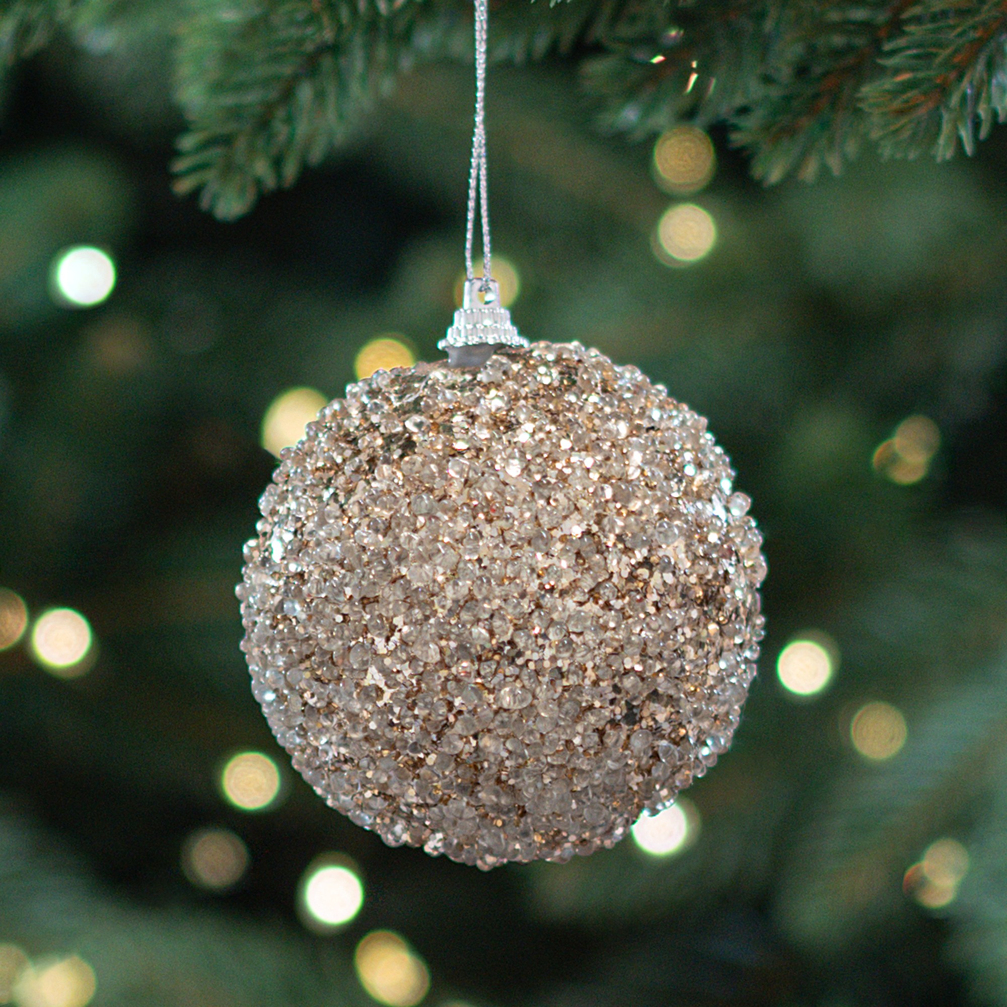 Изображение товара Ёлочный шар 7.8 см пластик шампань с блестками праздничное украшение