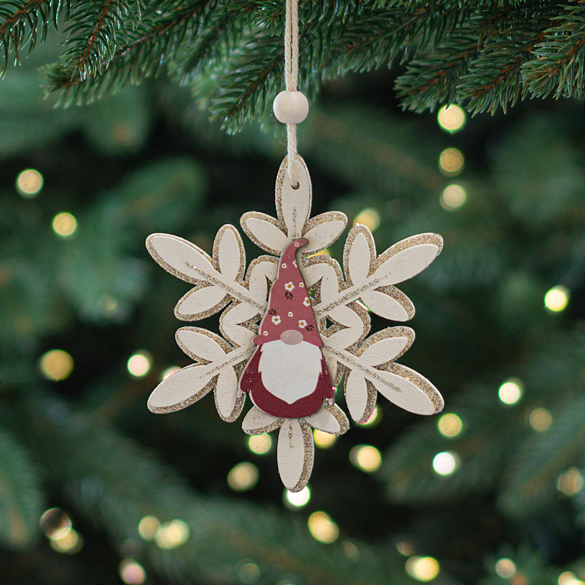 Изображение товара Елочная игрушка Снежинка бежевого цвета 12x11 см