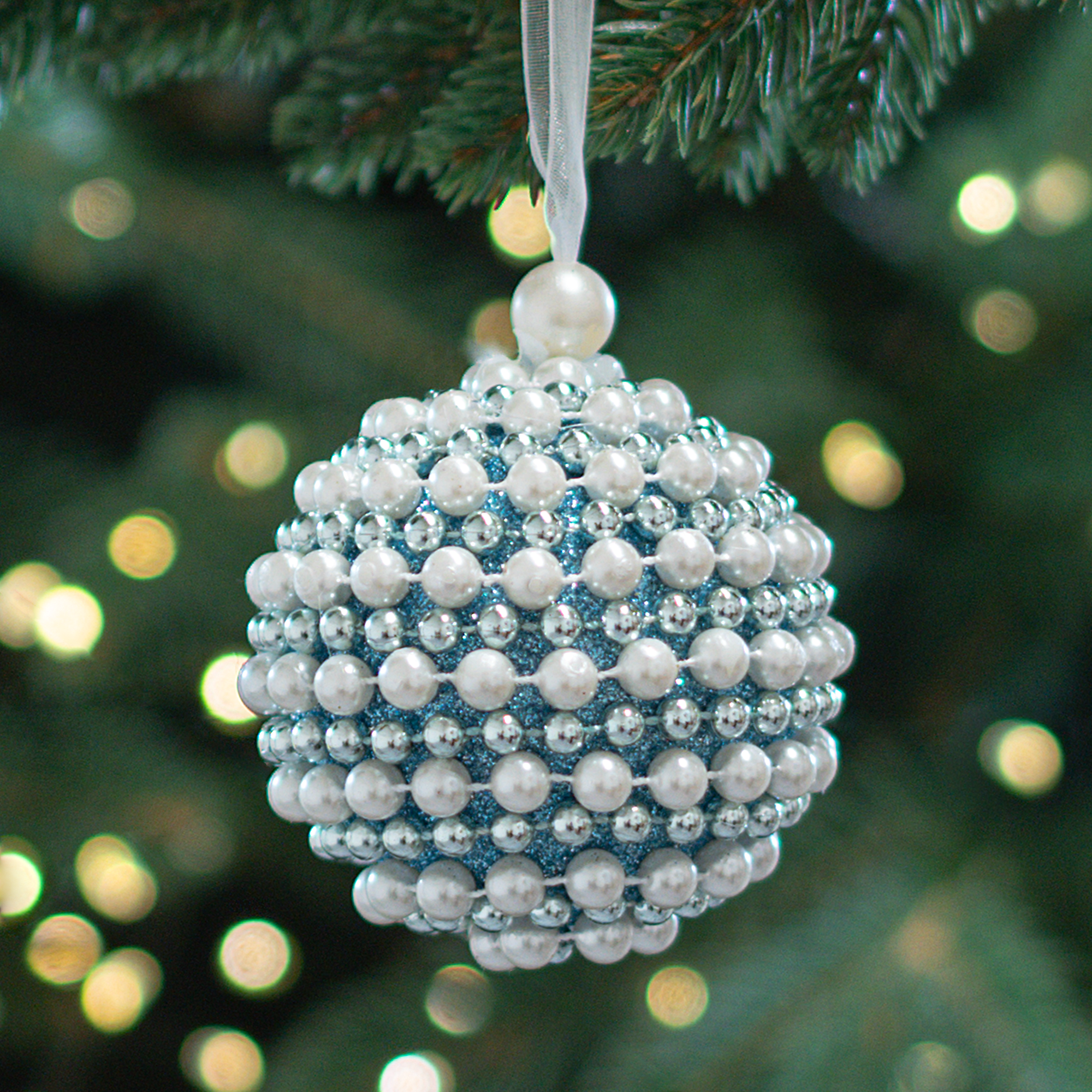 Изображение товара Шар елочный Жемчужина 8 см голубой с блестками