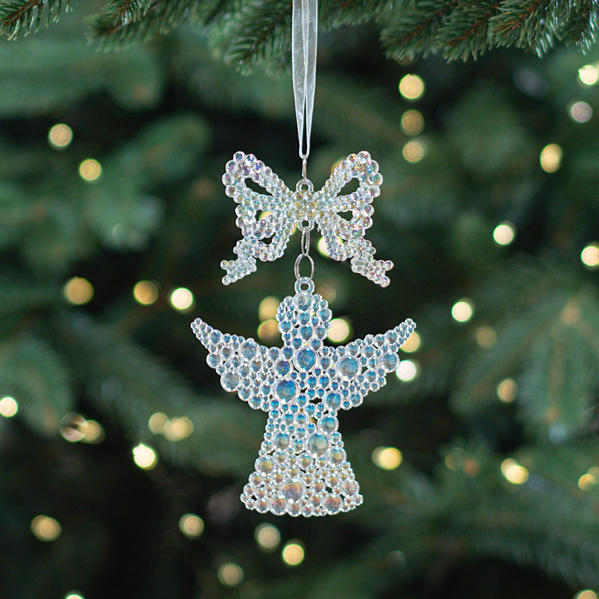 Изображение товара Декоративное подвесное украшение Ангел из акрила 14x9 см белое для елки и интерьера