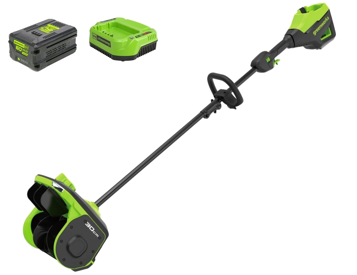 Изображение товара Аккумуляторный снегоуборщик Greenworks 2603207UB 30 см 60 В с АКБ и ЗУ