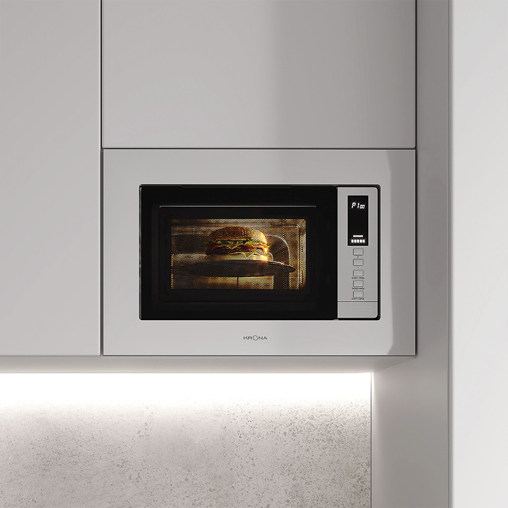 Изображение товара Встраиваемая микроволновая печь Krona Laune 60 WH K с грилем серебристый черный дизайн