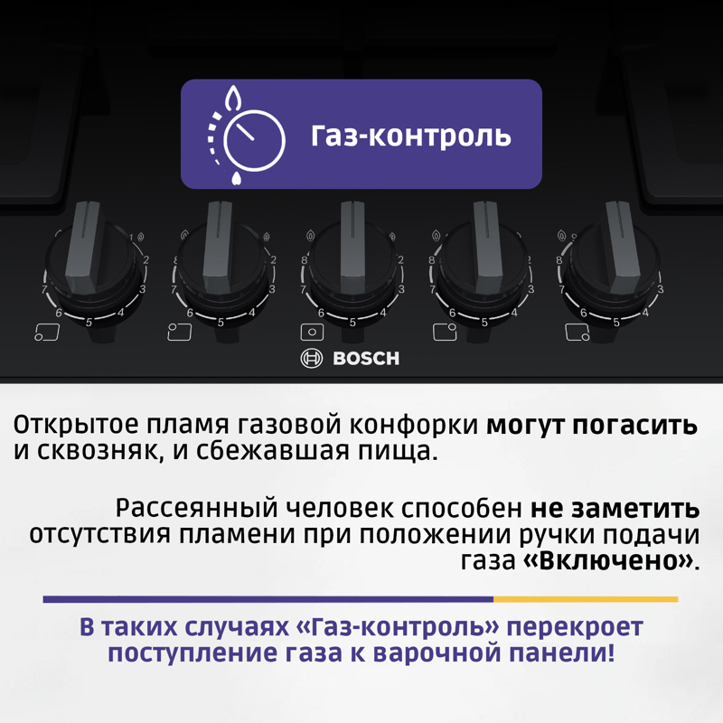 Изображение товара Газовая варочная панель Bosch HSG6T7FSV0 75.2 см 5 конфорок Черный
