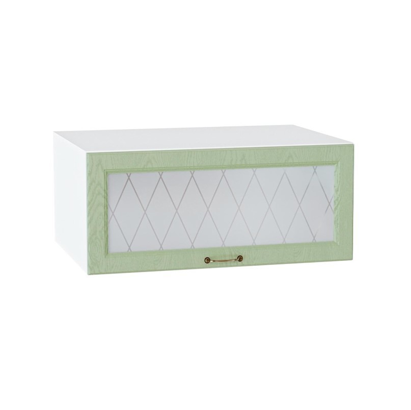 Изображение товара Навесной шкаф Франция горизонтальный со стеклом 80x35.80x57.40 см фасад зеленый МДФ каркас белый ЛДСП Kameol