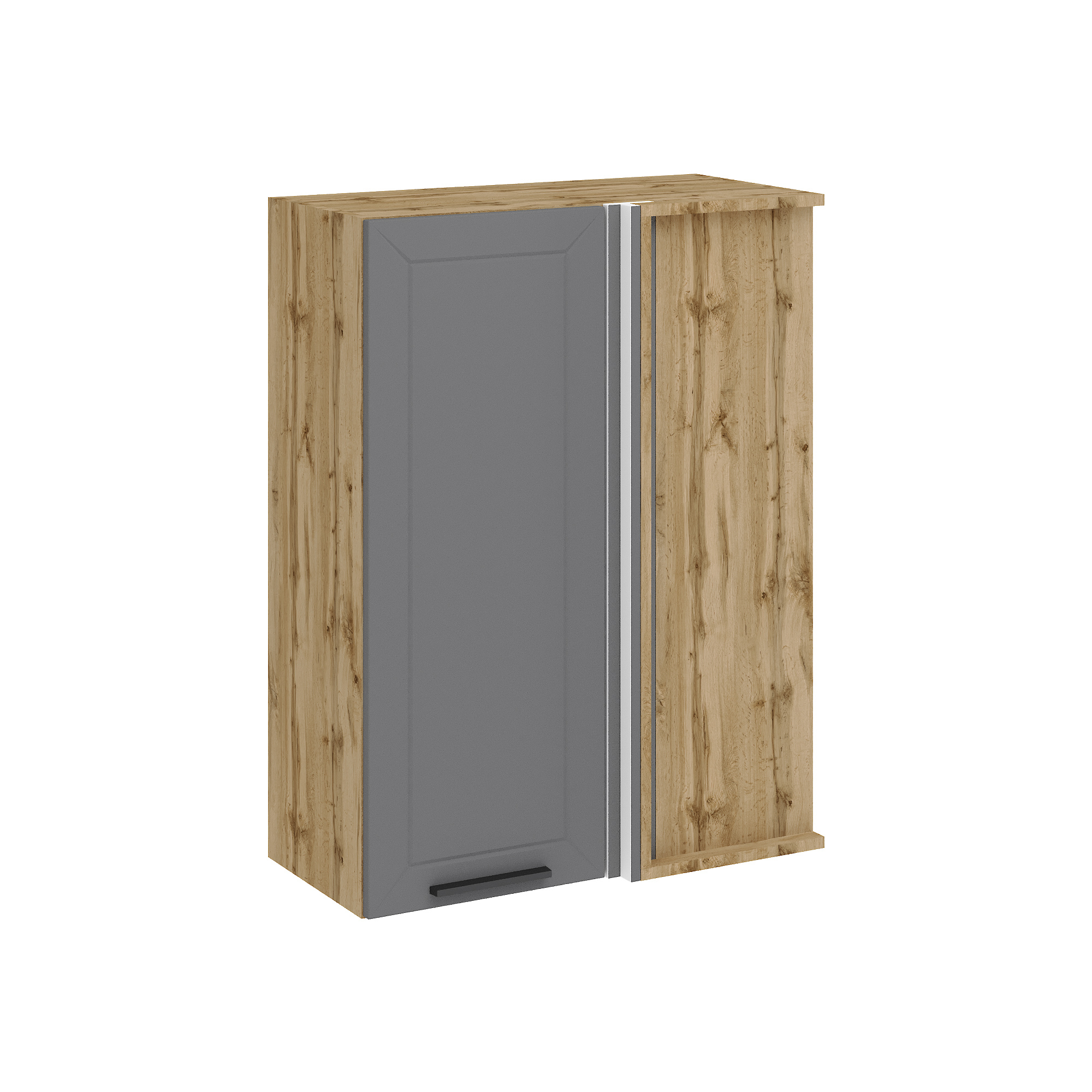 Изображение товара Угловой навесной шкаф Горный ледник 70x92x34.50 см фасад темно-серый МДФ каркас дуб вотан ЛДСП Kameol