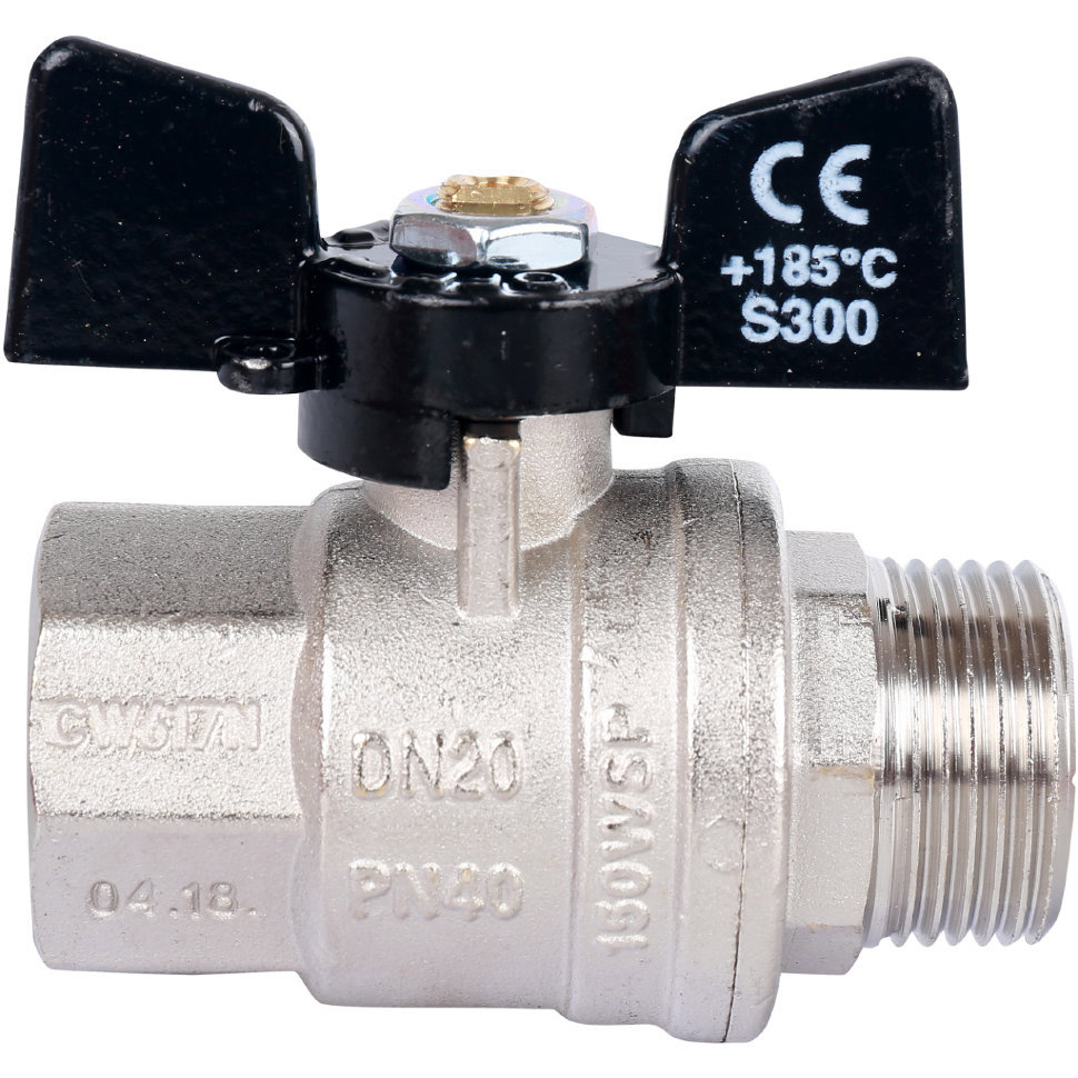 Изображение товара Кран шаровой прямой Bugatti Oregon DN20 PN64 3/4" НР/ВР латунь ручка бабочка